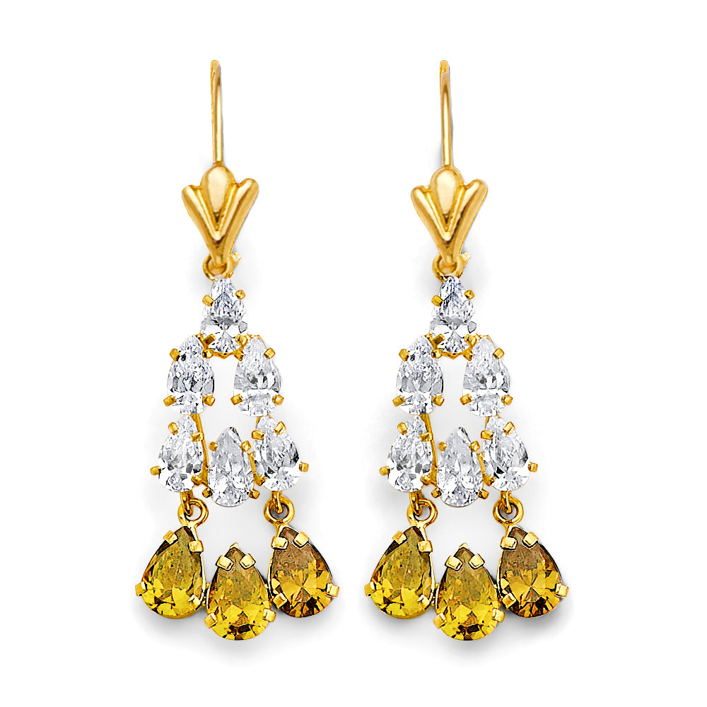 14K Yellow Gold CZ Chandelier Earrings