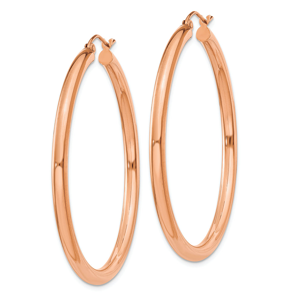 14k Rose Gold Polished 3mm Lightweight Tube Hoop Earrings