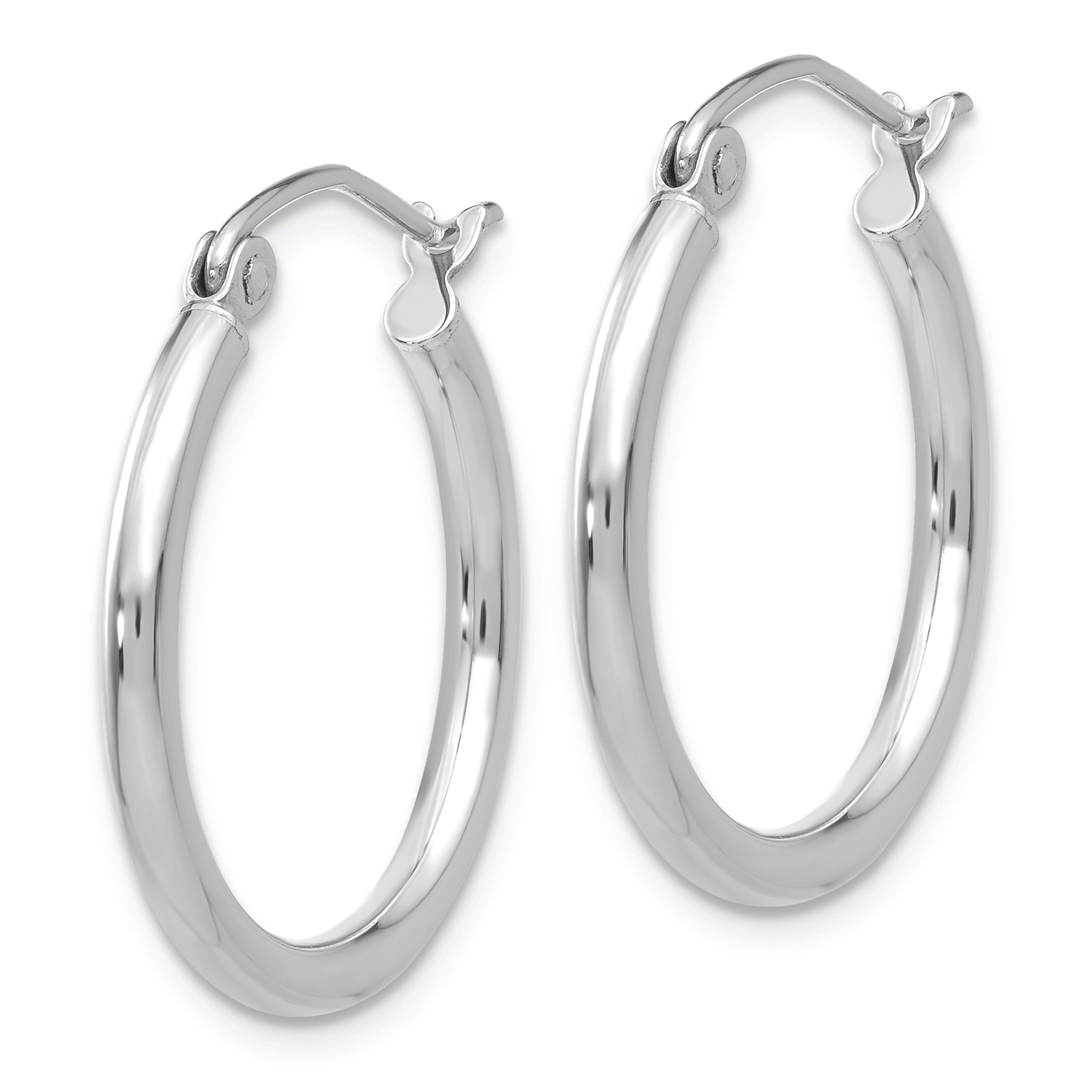 14k White Gold Polished 2x20mm Lightweight Tube Hoop Earrings