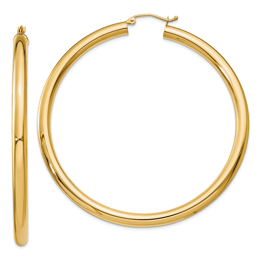 14K Polished 4mm Lightweight Tube Hoop Earrings