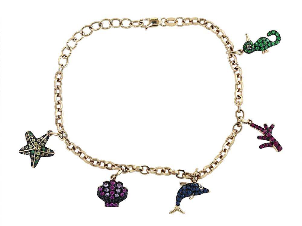 EFFY 14K YELLOW GOLD BLACK DIAMOND,PINK SAPPHIRE,NATURAL RUBY,NATURAL SAPPHIRE,TSAVORITE,YELLOW SAPPHIRE BRACELET