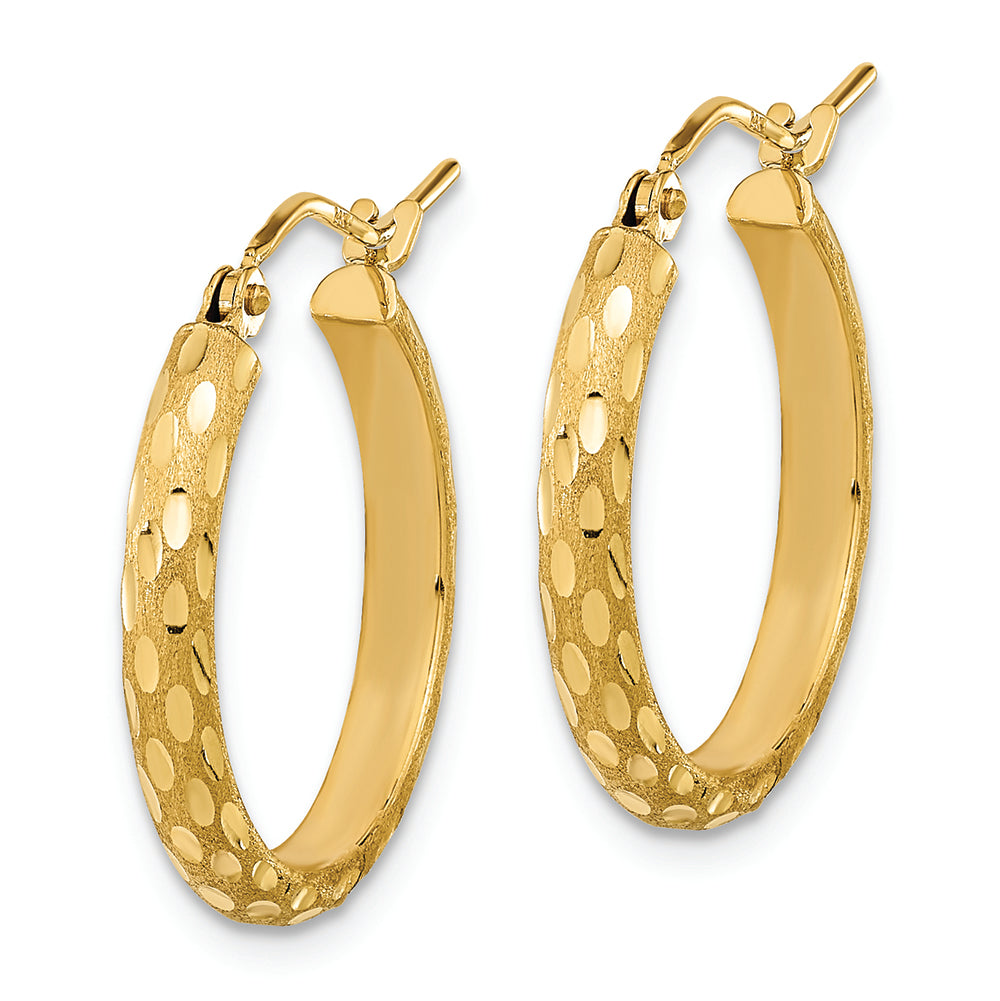 14K Polished and Satin Diamond-cut Hoop Earrings