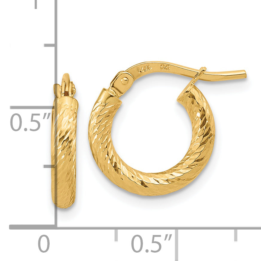 14k Polished and Diamond-cut 2.4mm Hoop Earrings