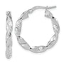 14k White Gold Polished and Textured Twisted Hoop Earrings