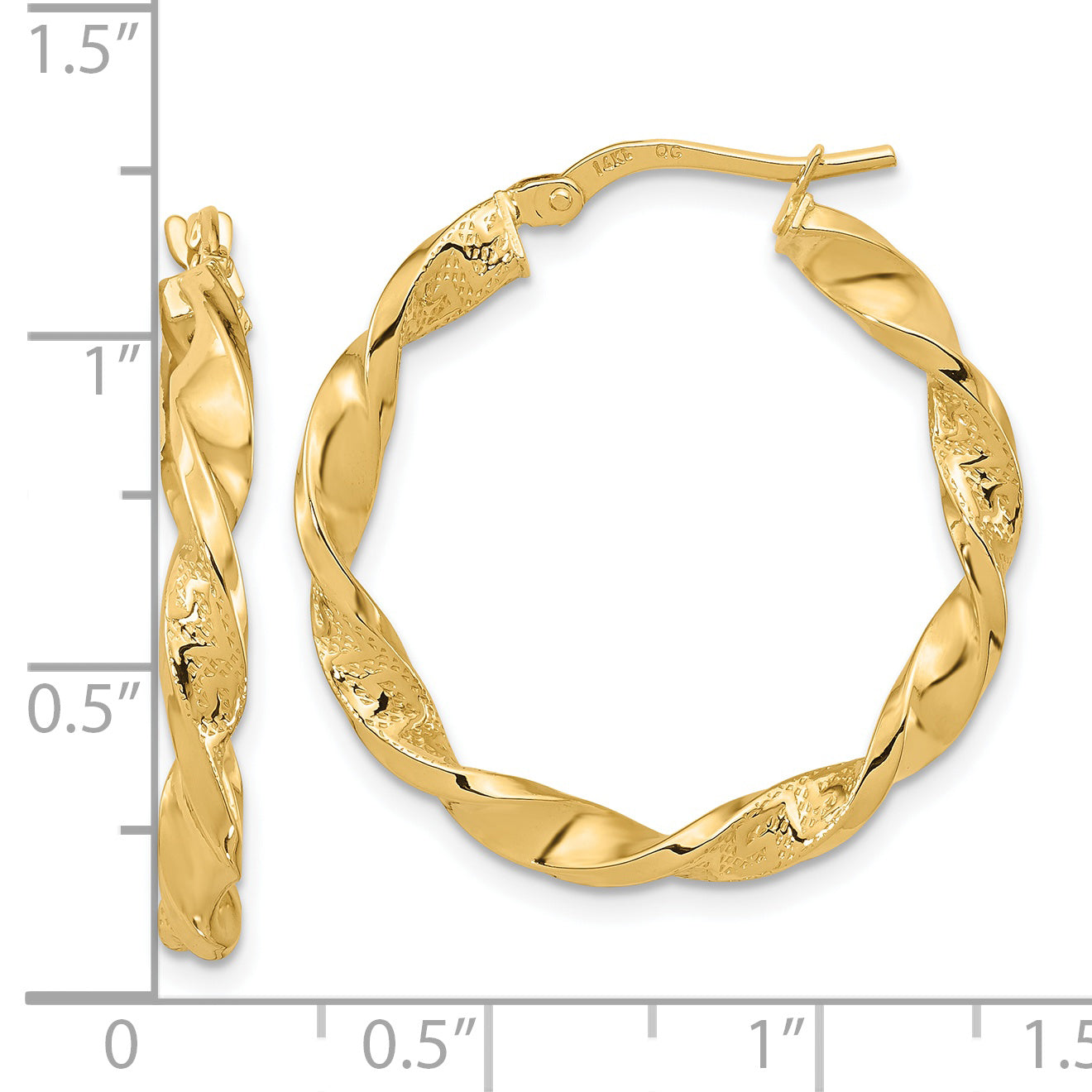 14k Polished and Textured Twisted Hoop Earrings