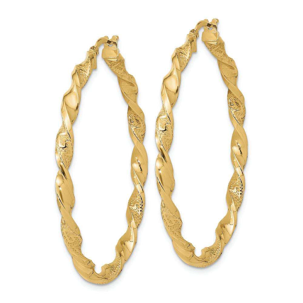 14K Polished and Textured Twisted Hoop Earrings