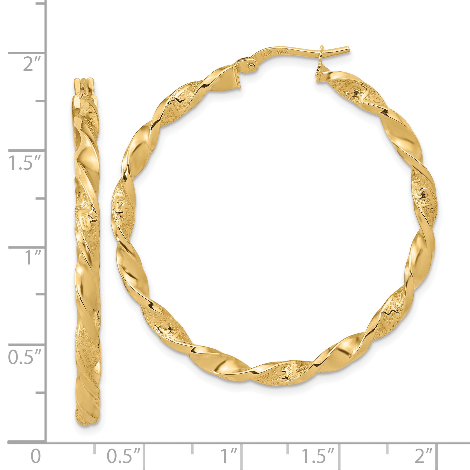 14K Polished and Textured Twisted Hoop Earrings