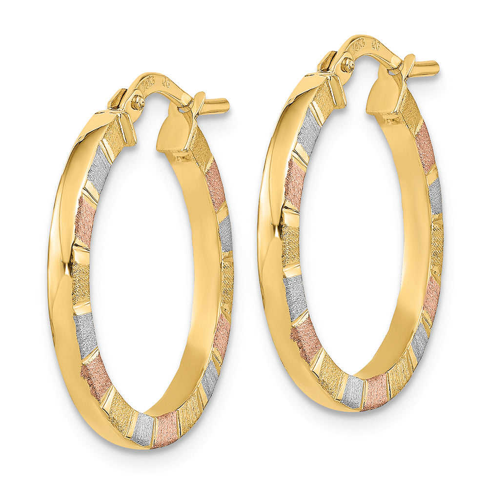 14k w/White & Rose Rhodium Polished & Satin Hoop Earrings