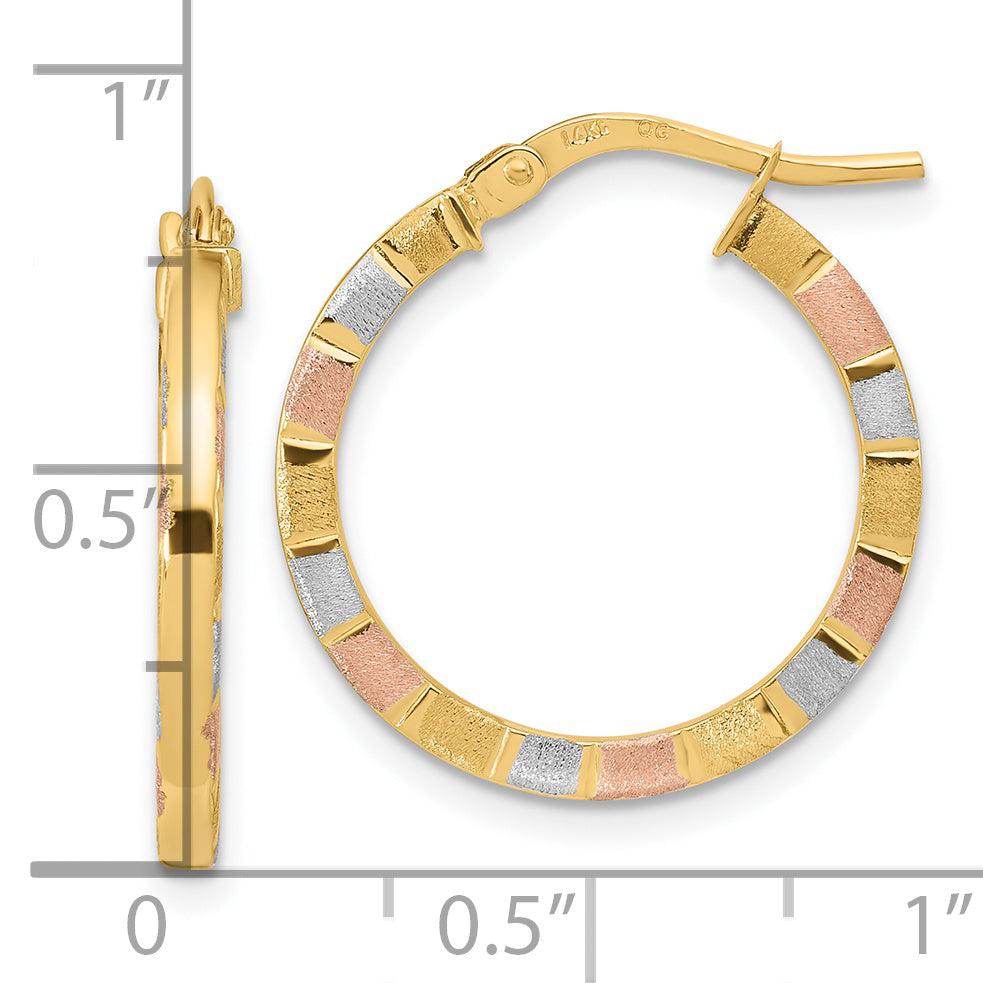 14k w/White & Rose Rhodium Polished & Satin Hoop Earrings