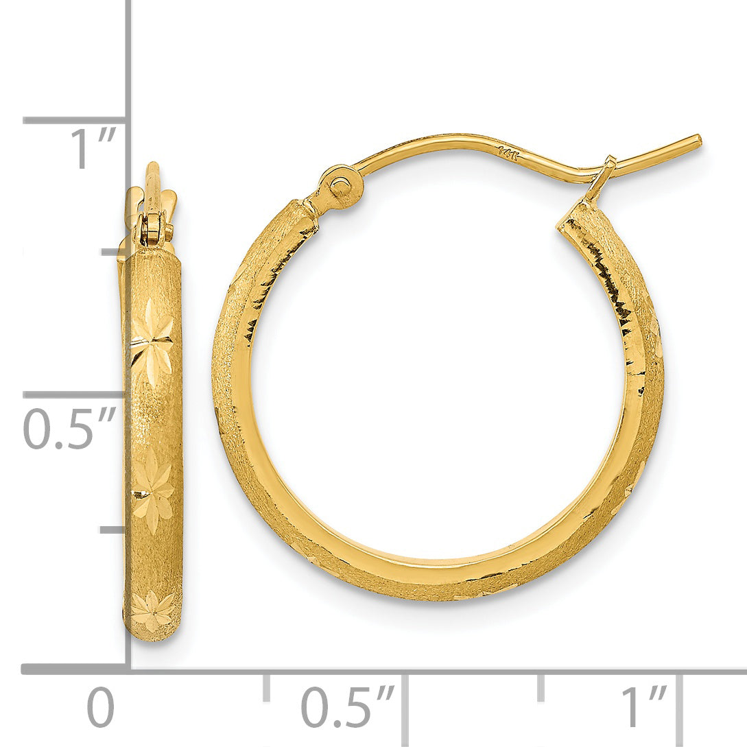 14K Polished and Satin Diamond-cut Hoop Earrings