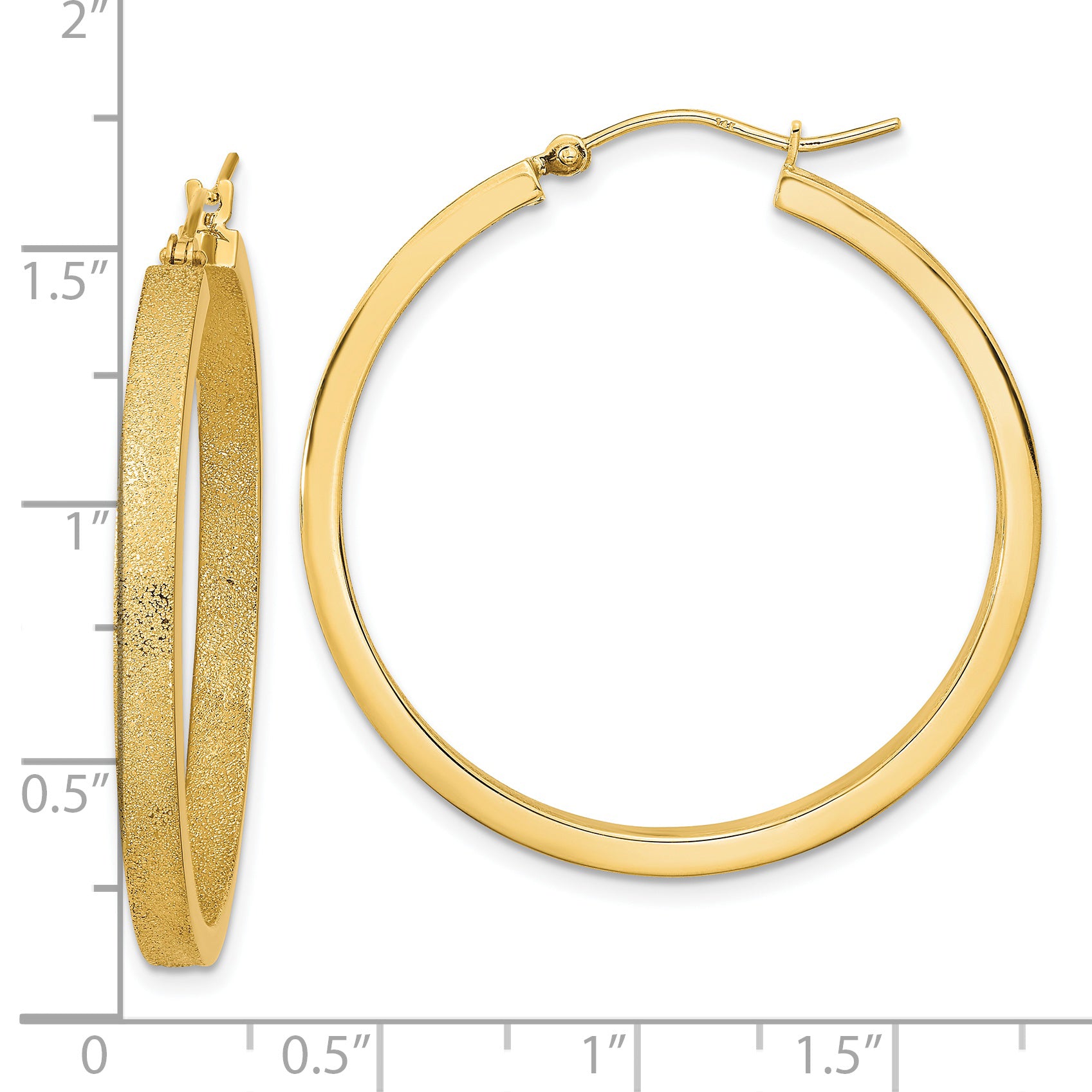 14K Polished and Brushed Hoop Earrings