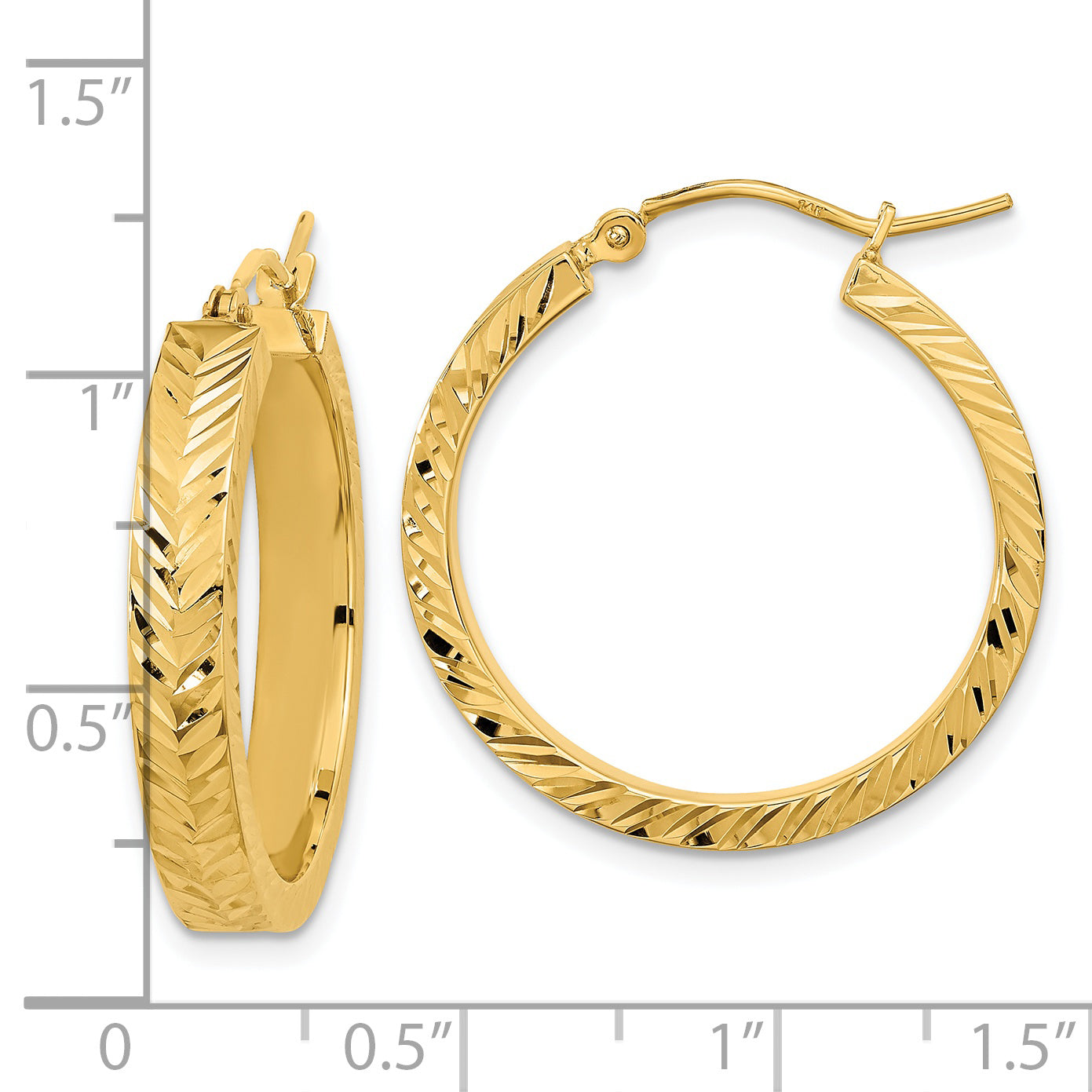 14K Polished Diamond-cut Hoop Earrings