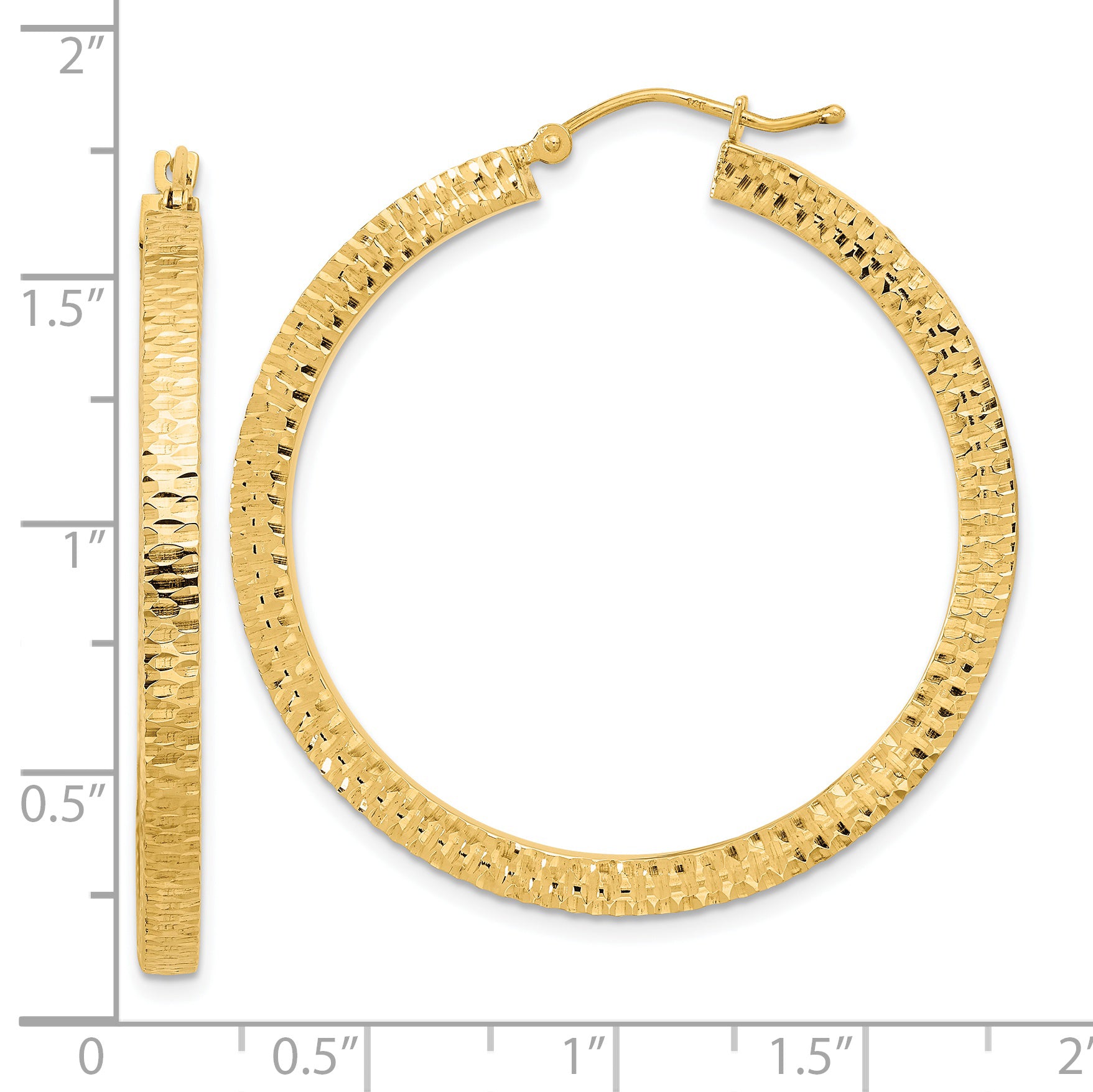 14K Polished & Hammered Hoop Earrings