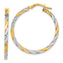 14K & White Rhodium Polished & Twist Hoop Earrings