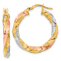 14K with Rose & White Rhodium Polished Twisted Hoop Earrings