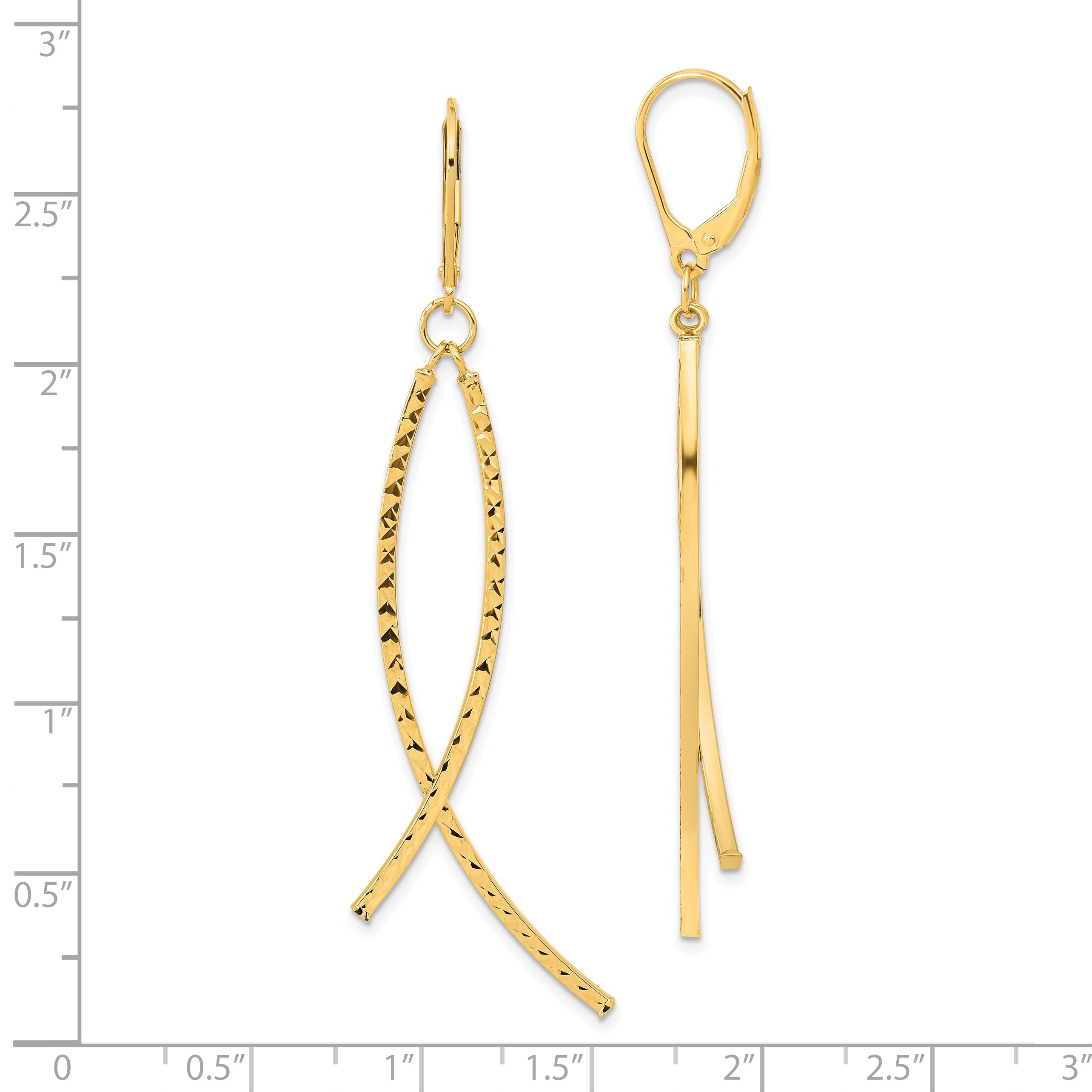 14K Polished Diamond Cut Fancy Dangle Leverback Earrings