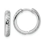 14k White Gold Polished Textured 3x15mm Hinged Hoop Earrings