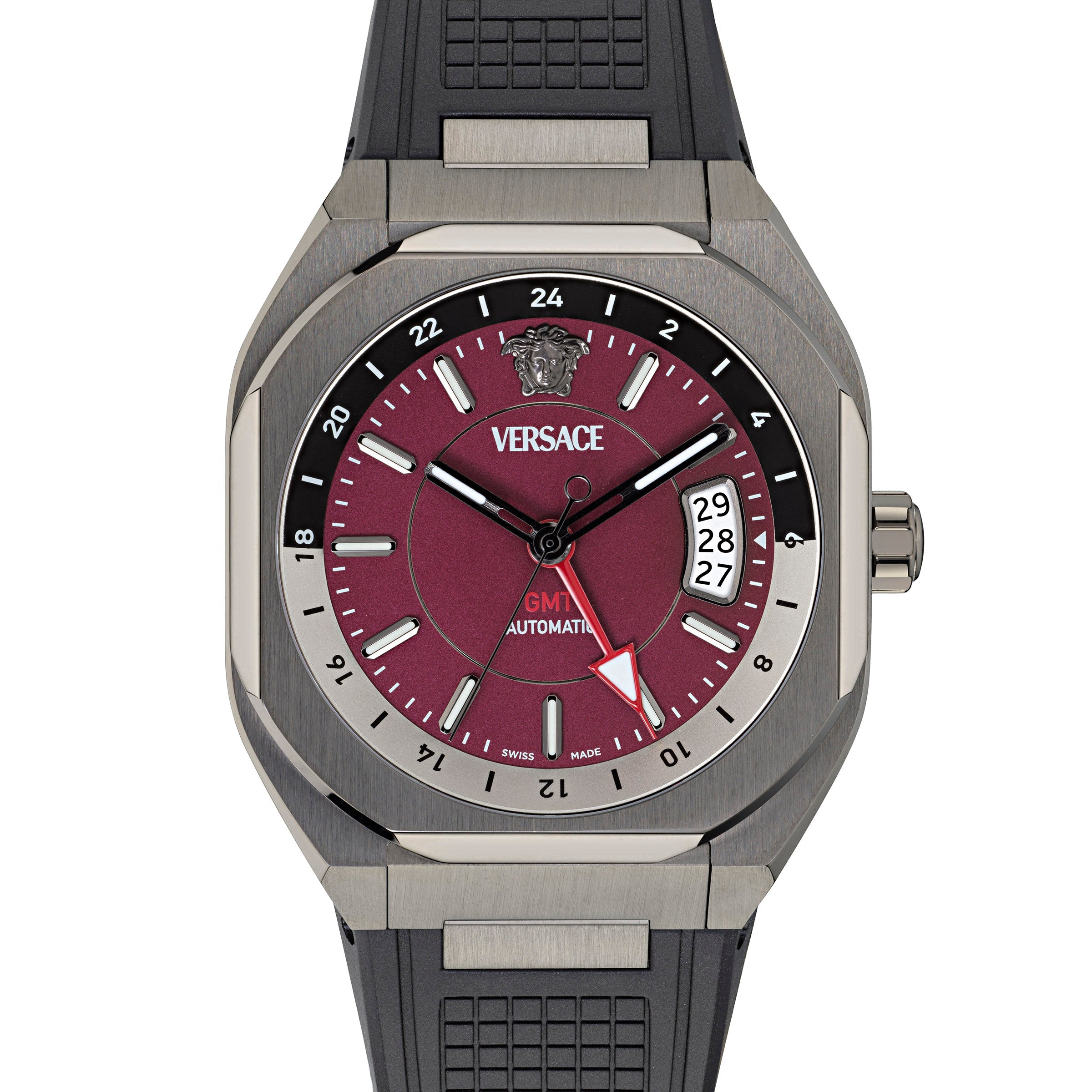 40X 48.3MM Automatic IP Gunmetal Case Burgundy Matte Dial Black Bio TPU Strap