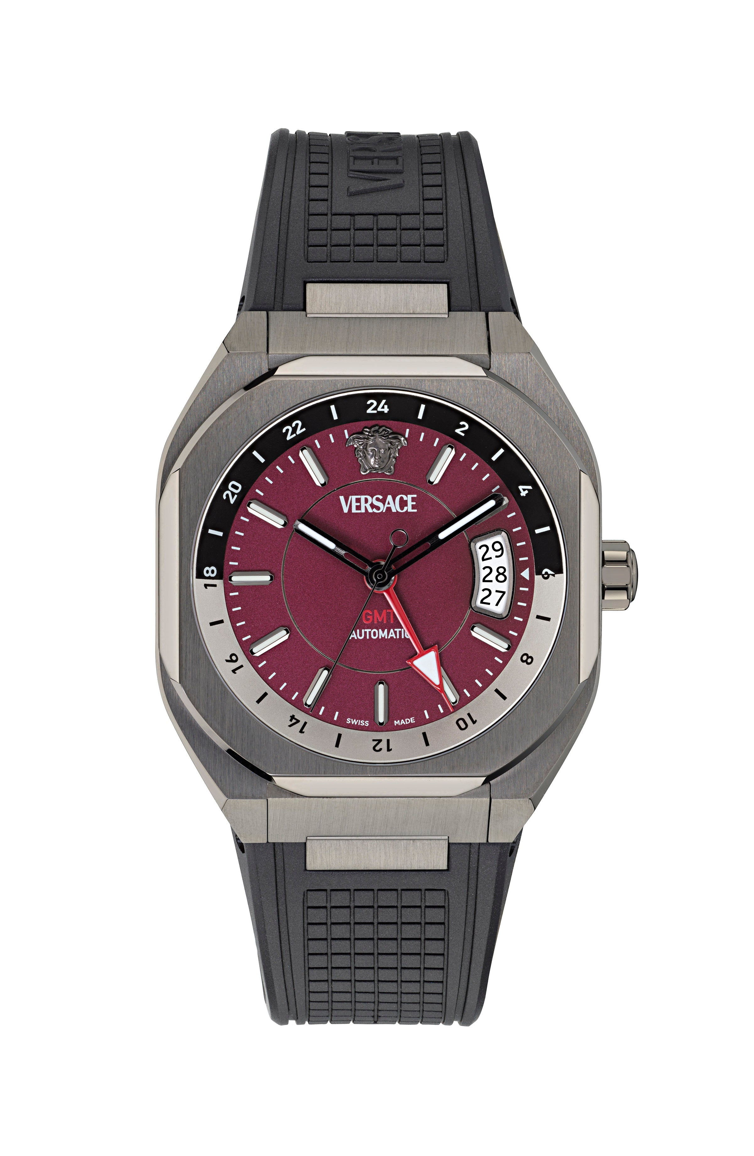 40X 48.3MM Automatic IP Gunmetal Case Burgundy Matte Dial Black Bio TPU Strap