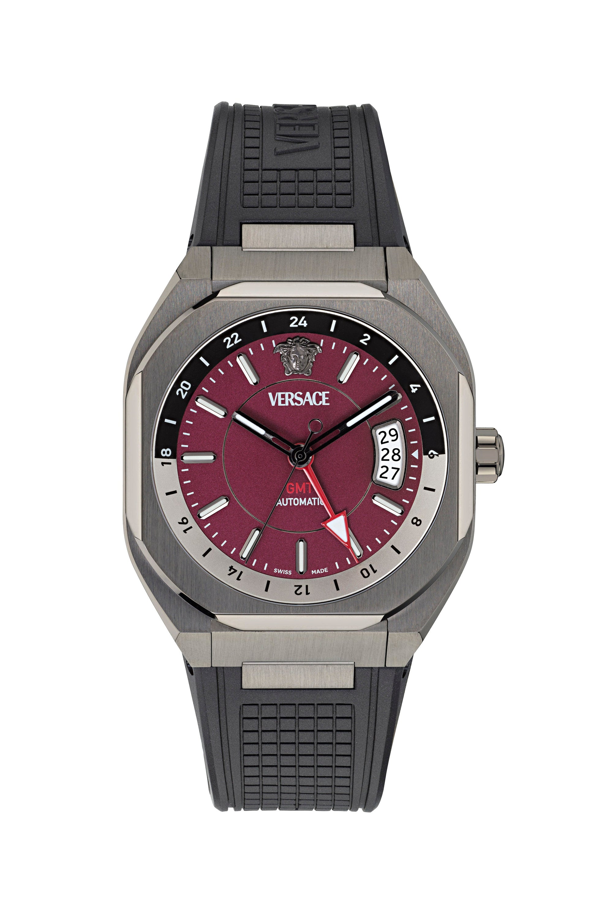 40X 48.3MM Automatic IP Gunmetal Case Burgundy Matte Dial Black Bio TPU Strap
