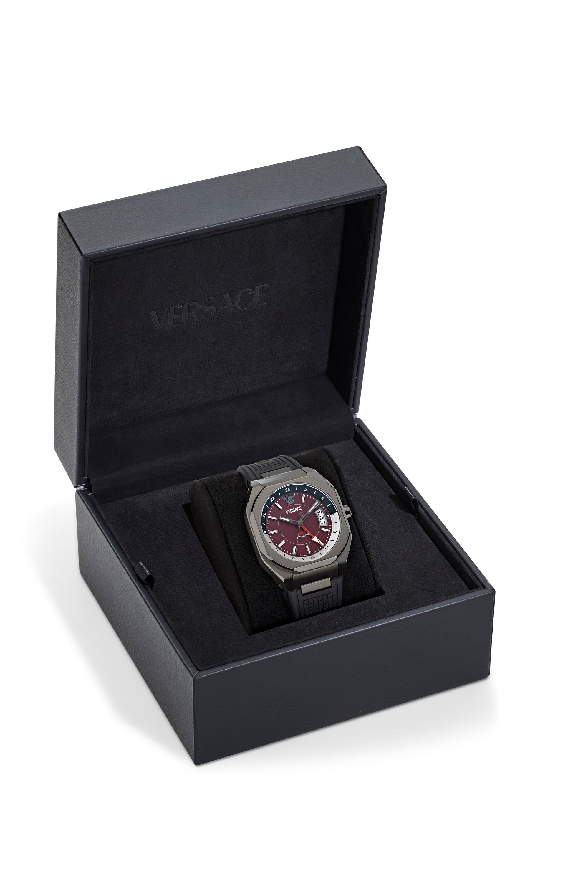 40X 48.3MM Automatic IP Gunmetal Case Burgundy Matte Dial Black Bio TPU Strap