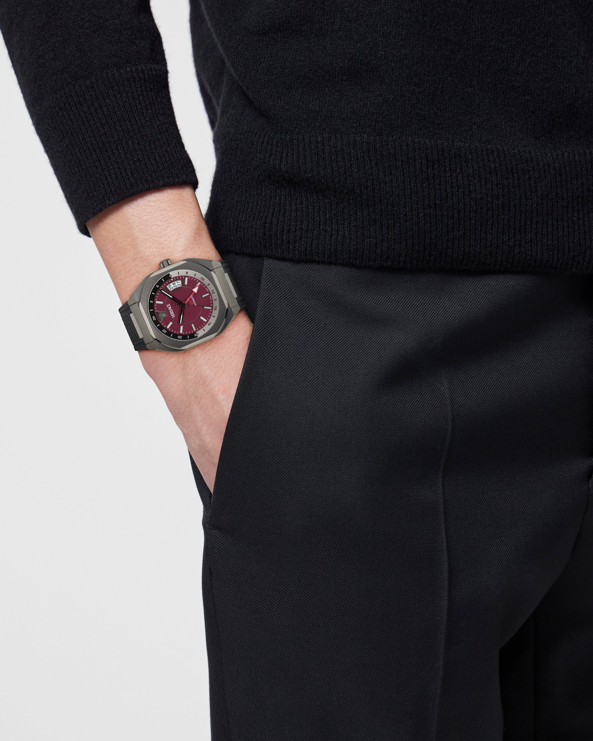 40X 48.3MM Automatic IP Gunmetal Case Burgundy Matte Dial Black Bio TPU Strap
