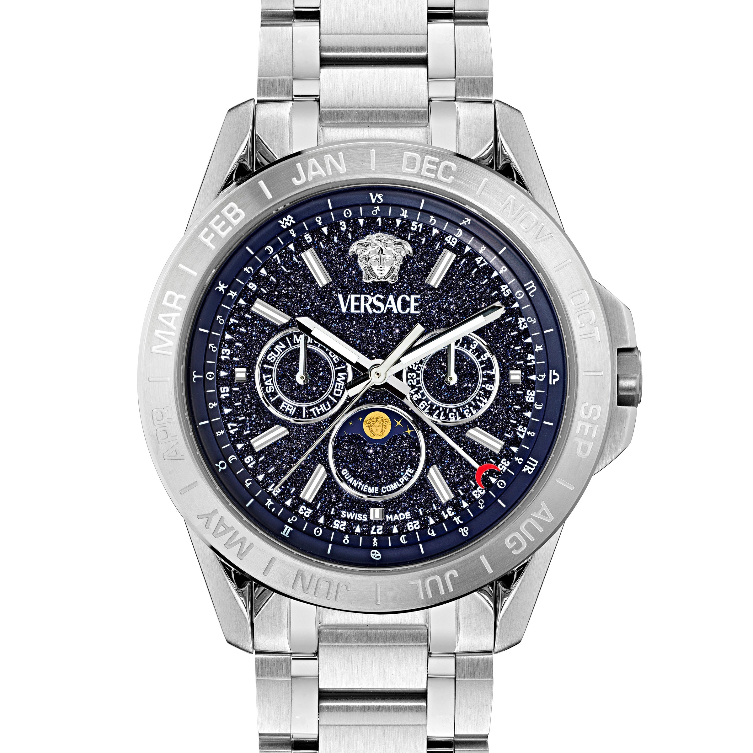 43MM Stainless Steel Case Blue Stone Dial Silver Bracelet