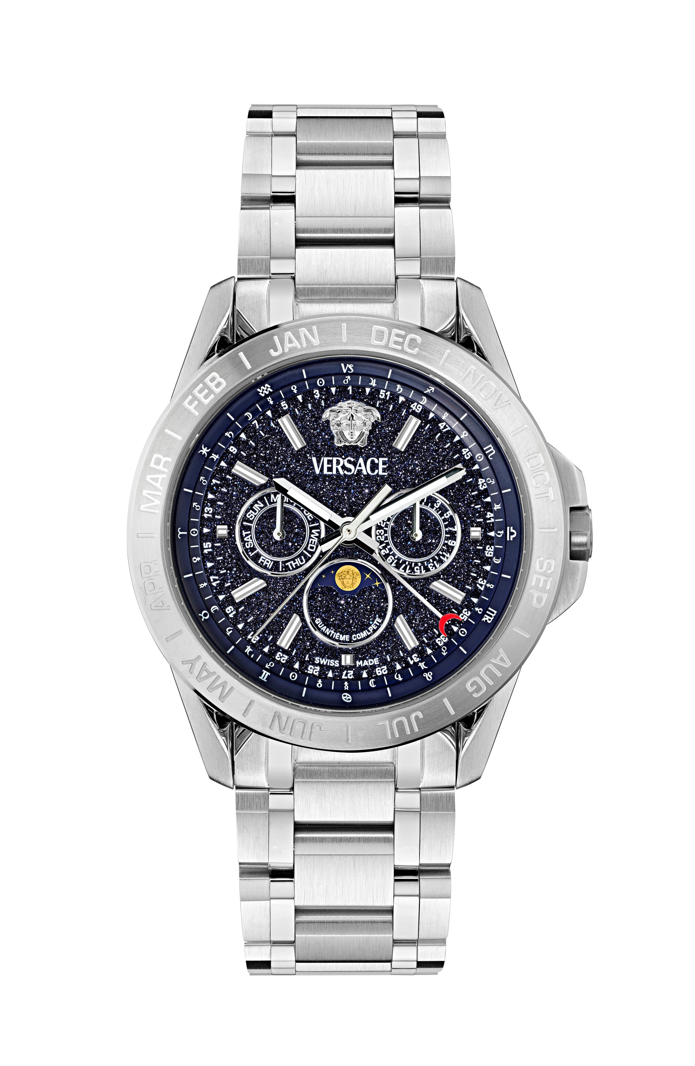 43MM Stainless Steel Case Blue Stone Dial Silver Bracelet