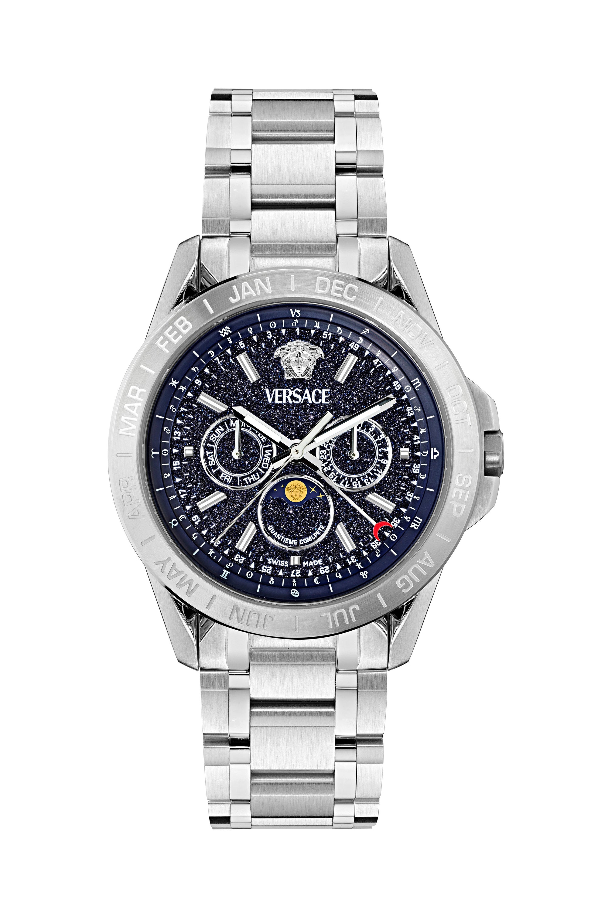 43MM Stainless Steel Case Blue Stone Dial Silver Bracelet