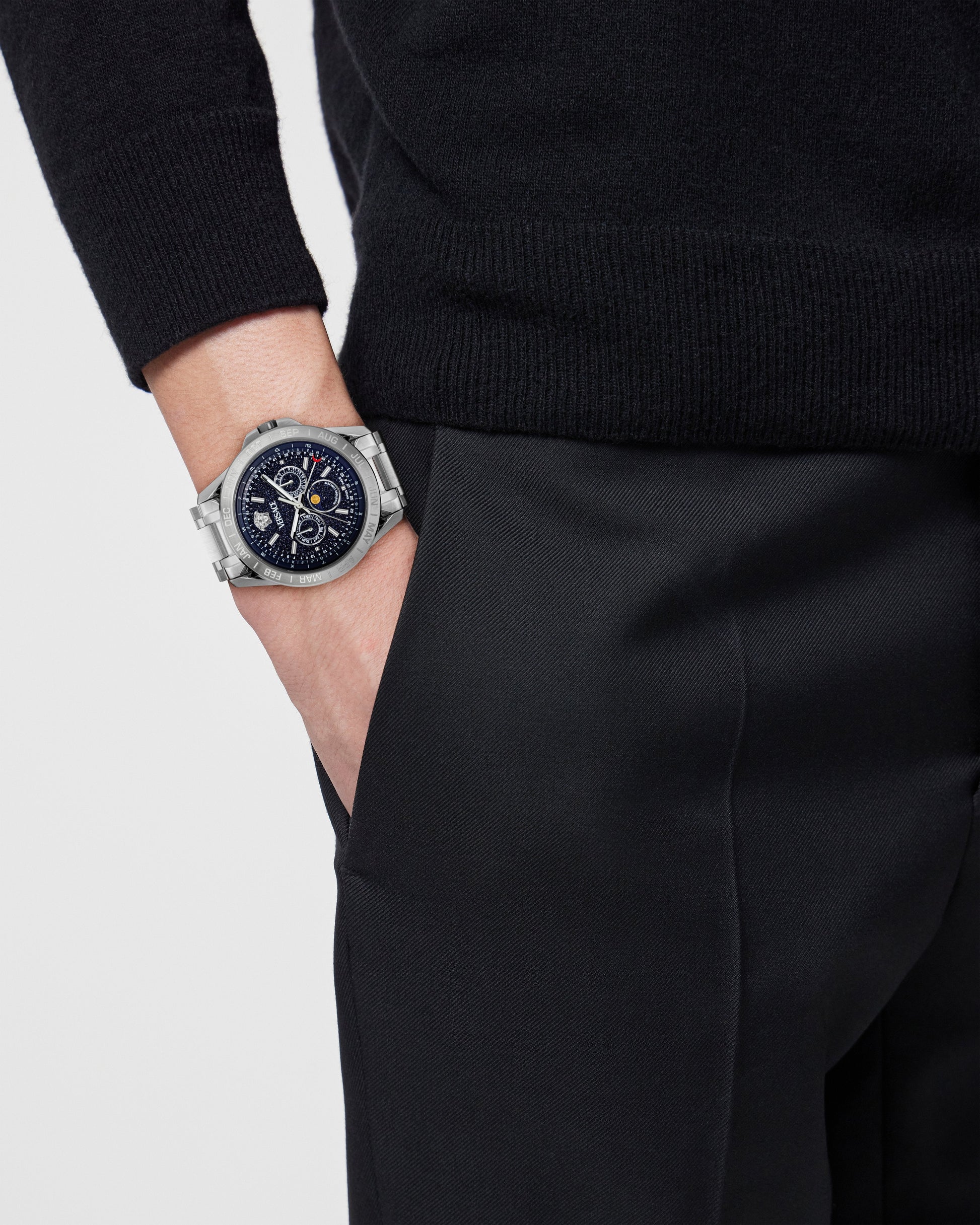 43MM Stainless Steel Case Blue Stone Dial Silver Bracelet