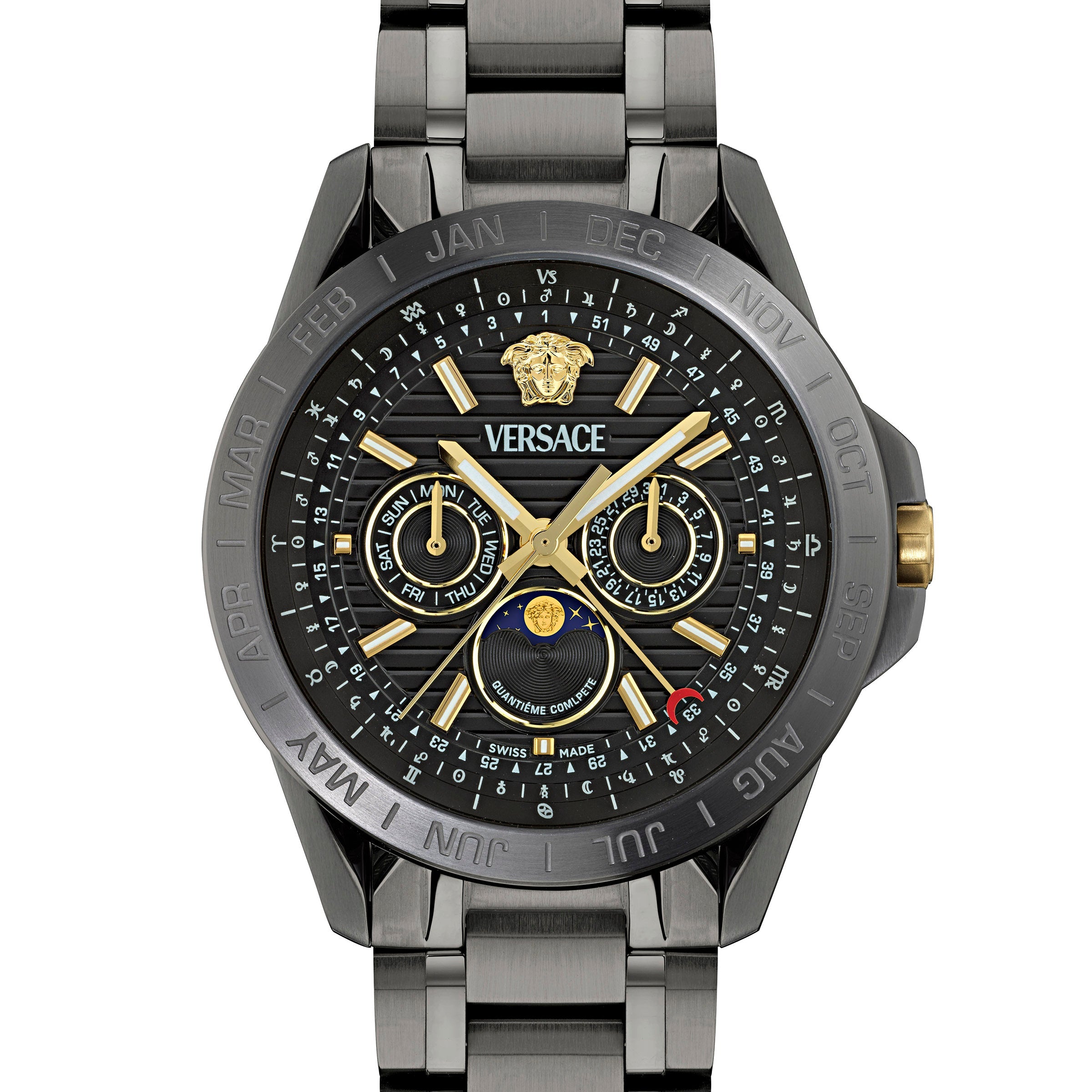 43MM IP Gunmetal Case Black Stone Dial Grey Bracelet