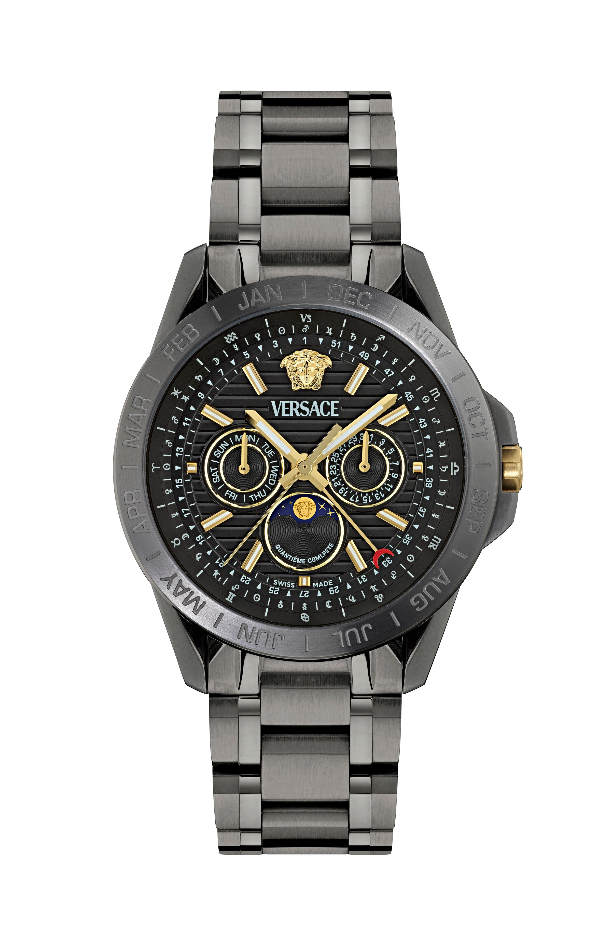 43MM IP Gunmetal Case Black Stone Dial Grey Bracelet