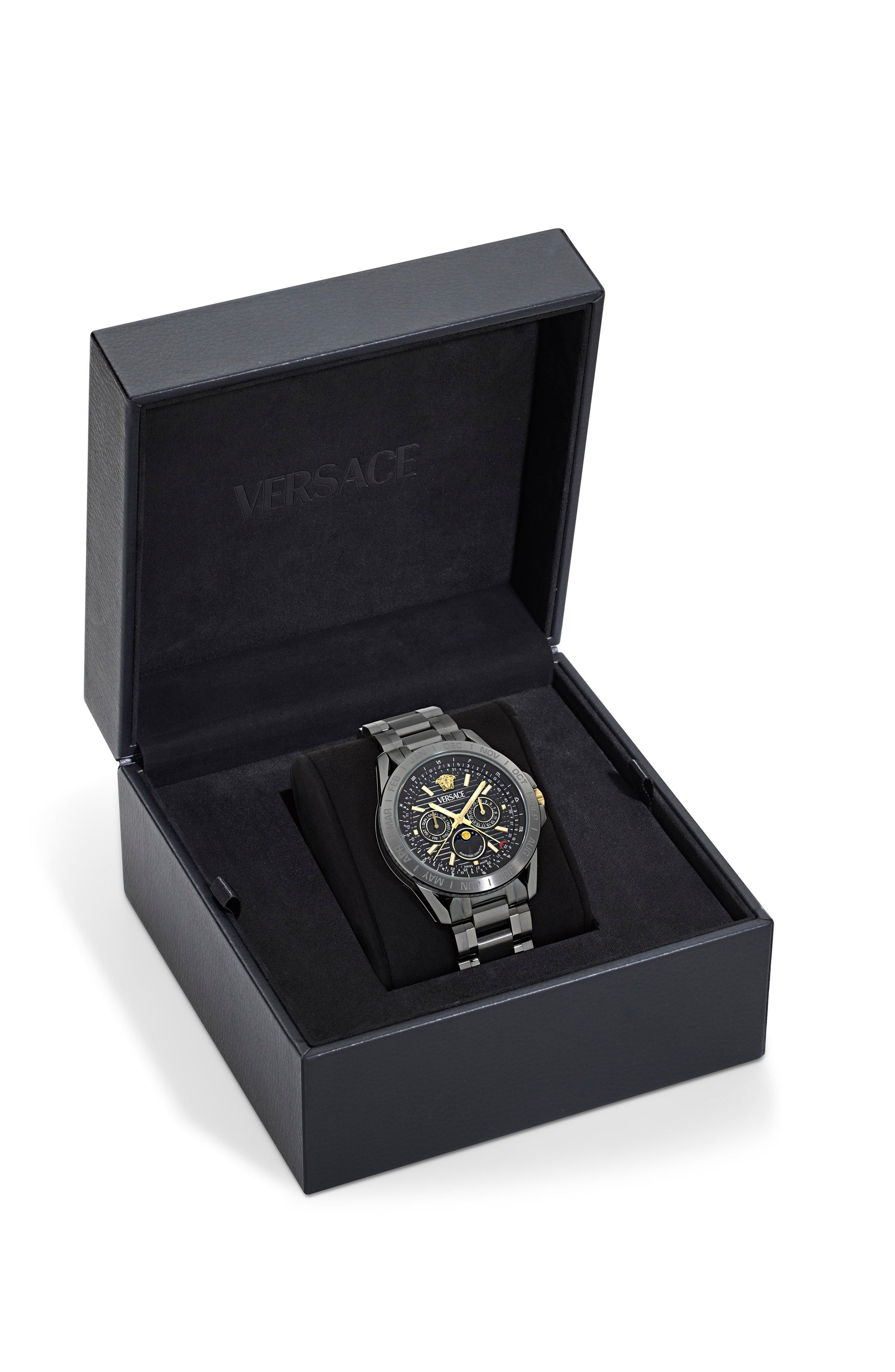 43MM IP Gunmetal Case Black Stone Dial Grey Bracelet