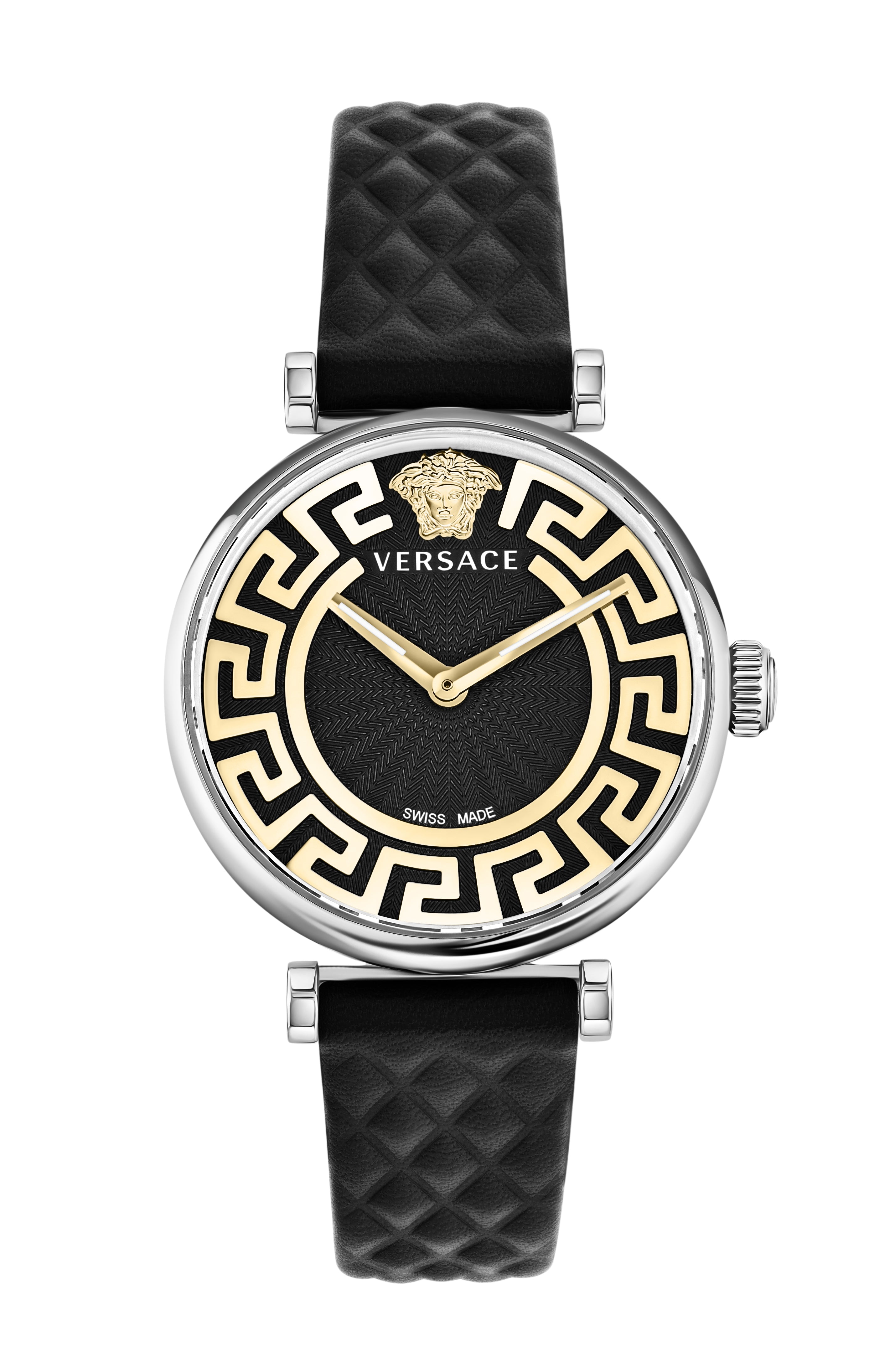 35MM Stainless Steel Case Black Guilloché Dial Black Calf Leather Strap