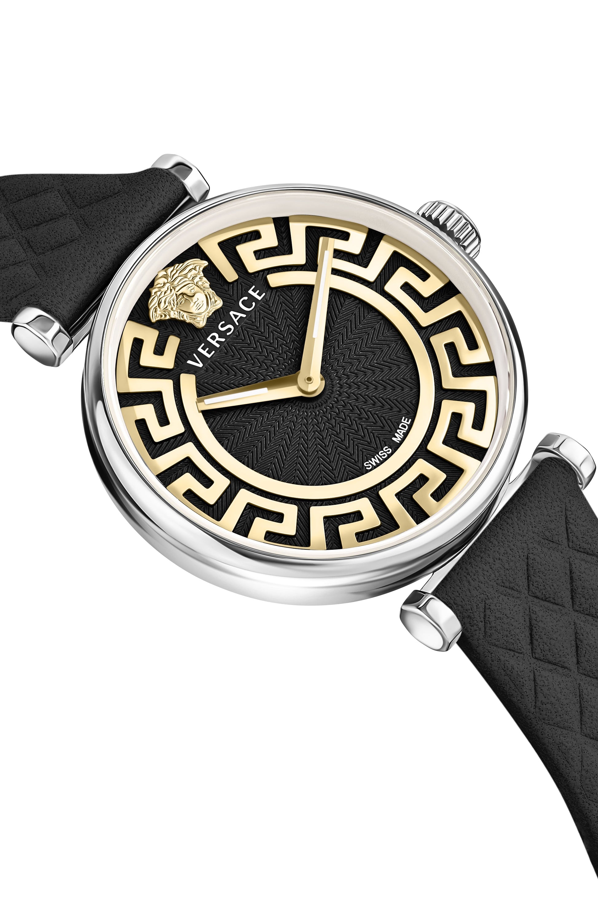 35MM Stainless Steel Case Black Guilloché Dial Black Calf Leather Strap