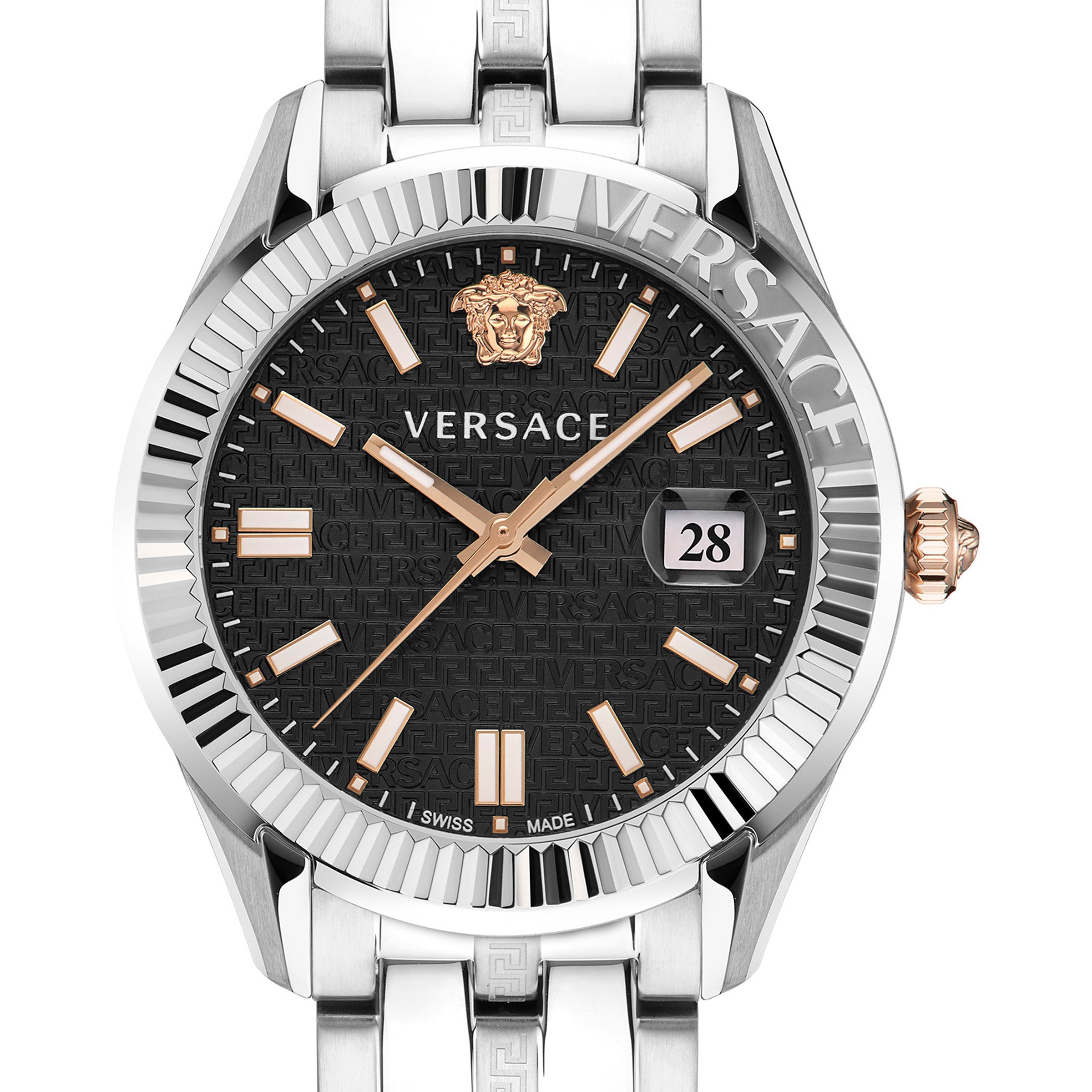 41MM Stainless Steel Case Black Guilloché Dial Silver Bracelet