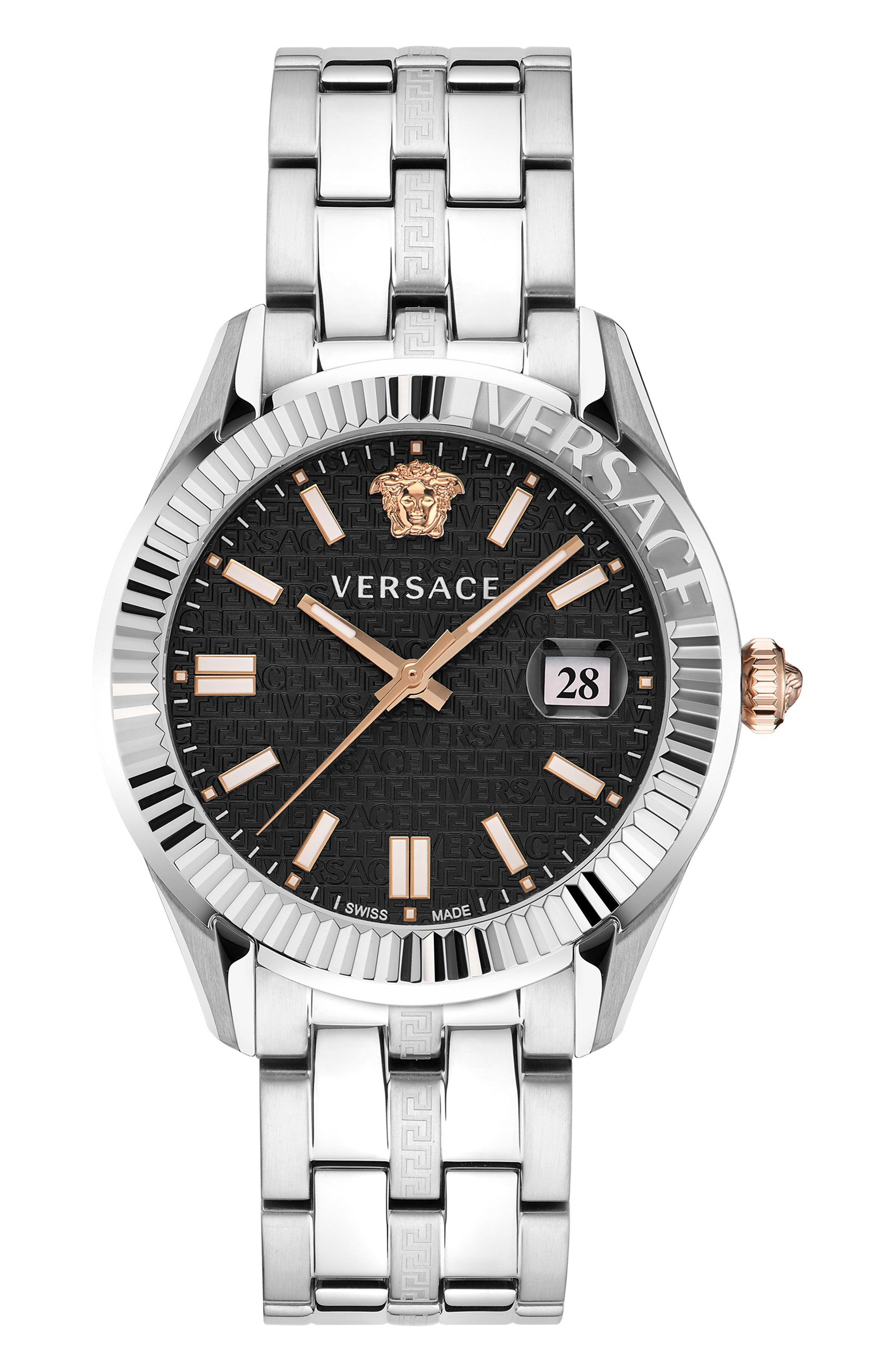 41MM Stainless Steel Case Black Guilloché Dial Silver Bracelet