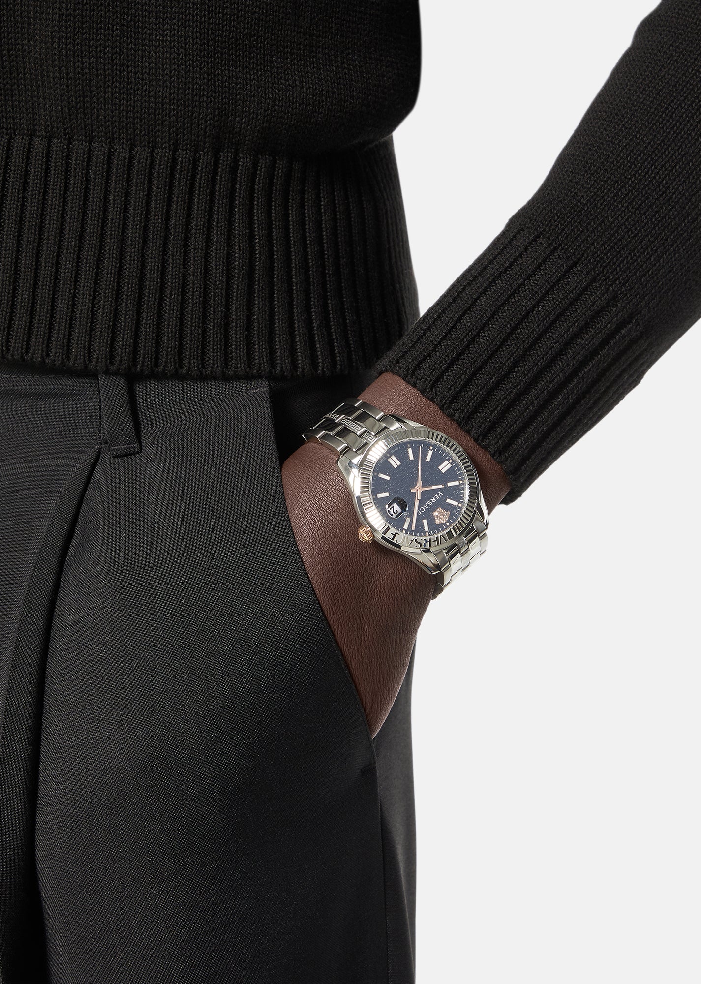 41MM Stainless Steel Case Black Guilloché Dial Silver Bracelet