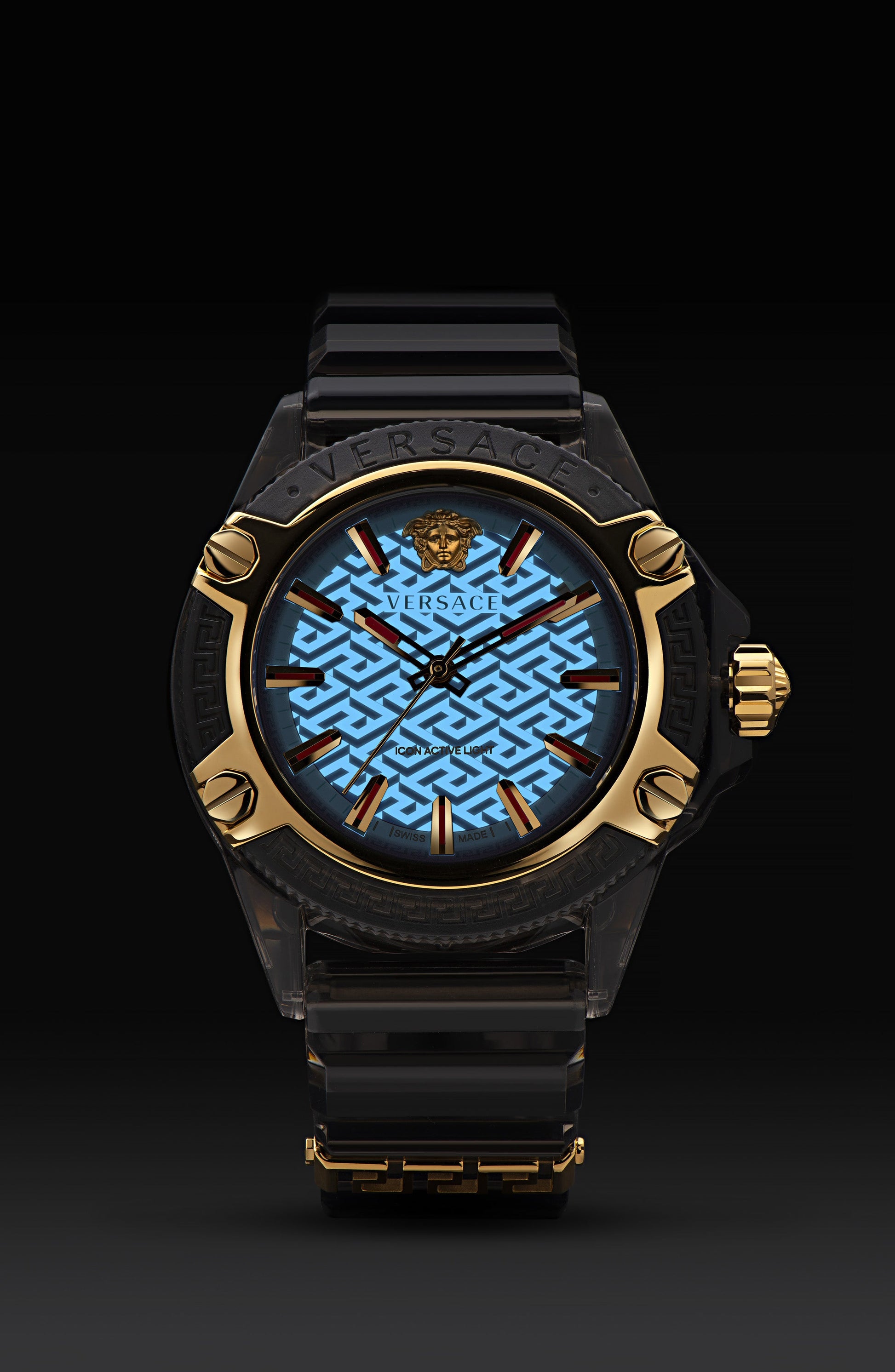 42MM Transparent Black Polycarbonate Case Black Matte Dial Black Silicone Strap