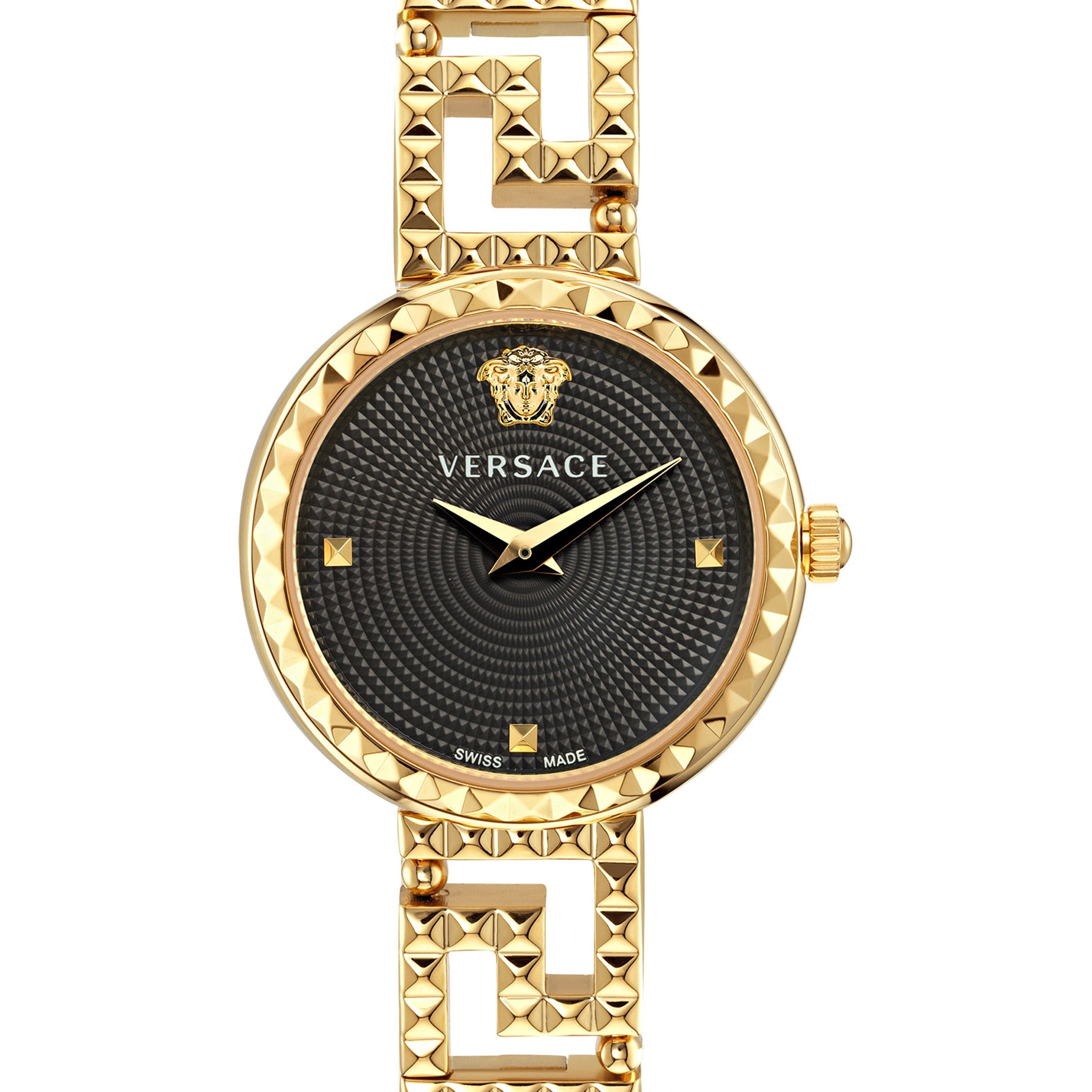 28MM IP Yellow Gold Case Black Guilloché Dial Gold Bracelet