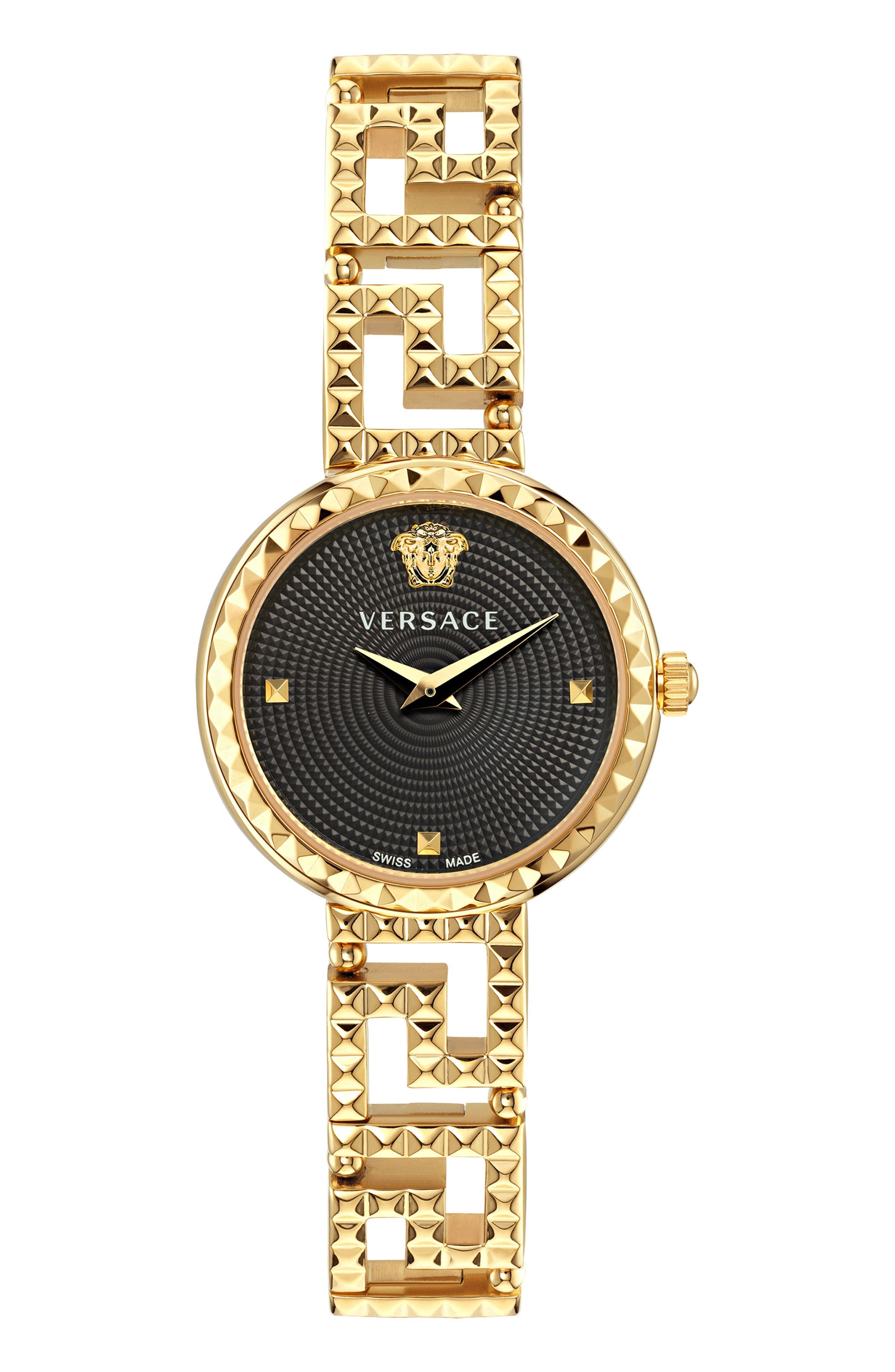 28MM IP Yellow Gold Case Black Guilloché Dial Gold Bracelet