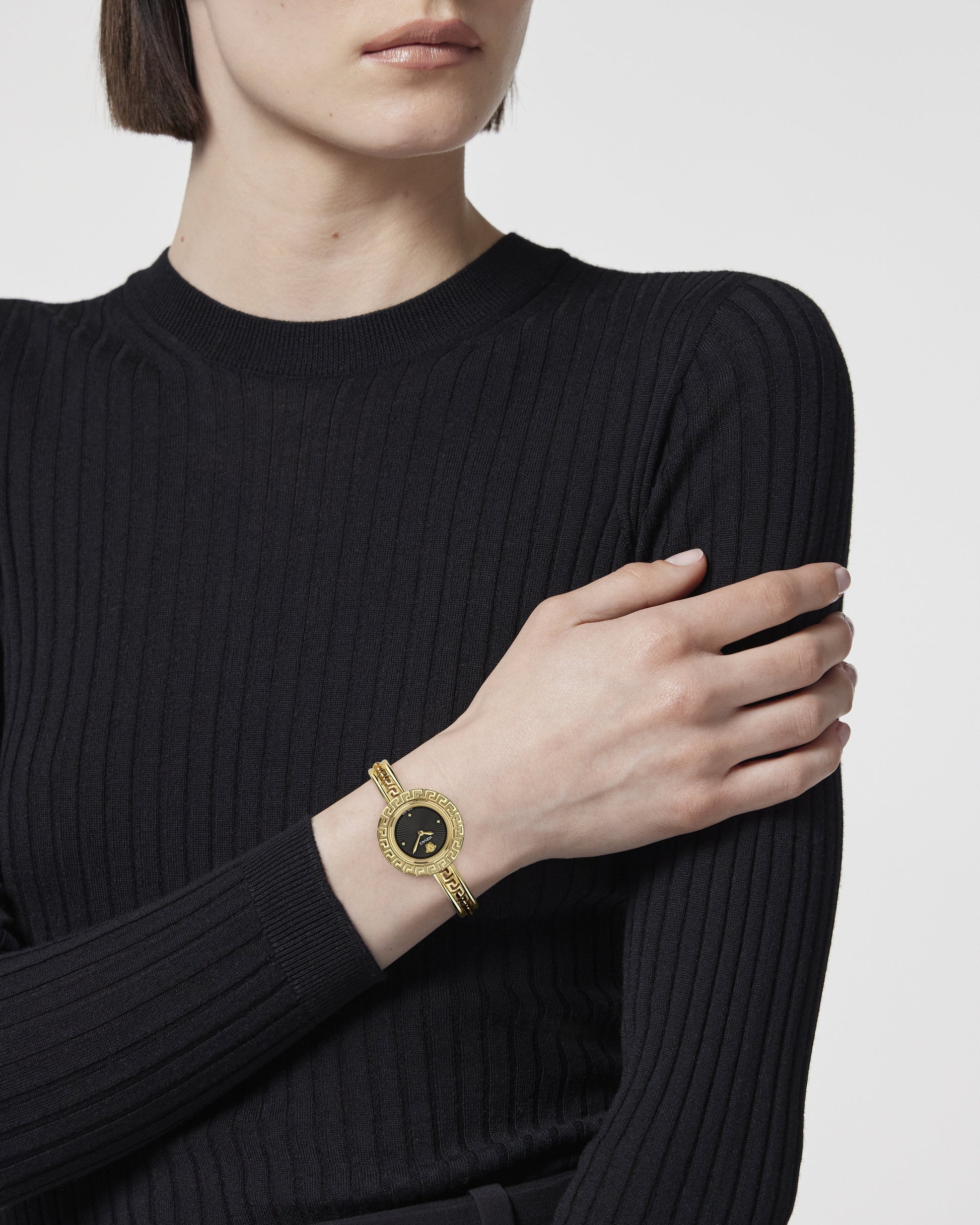 28MM IP Yellow Gold Case Black Guilloché Dial Gold Bracelet