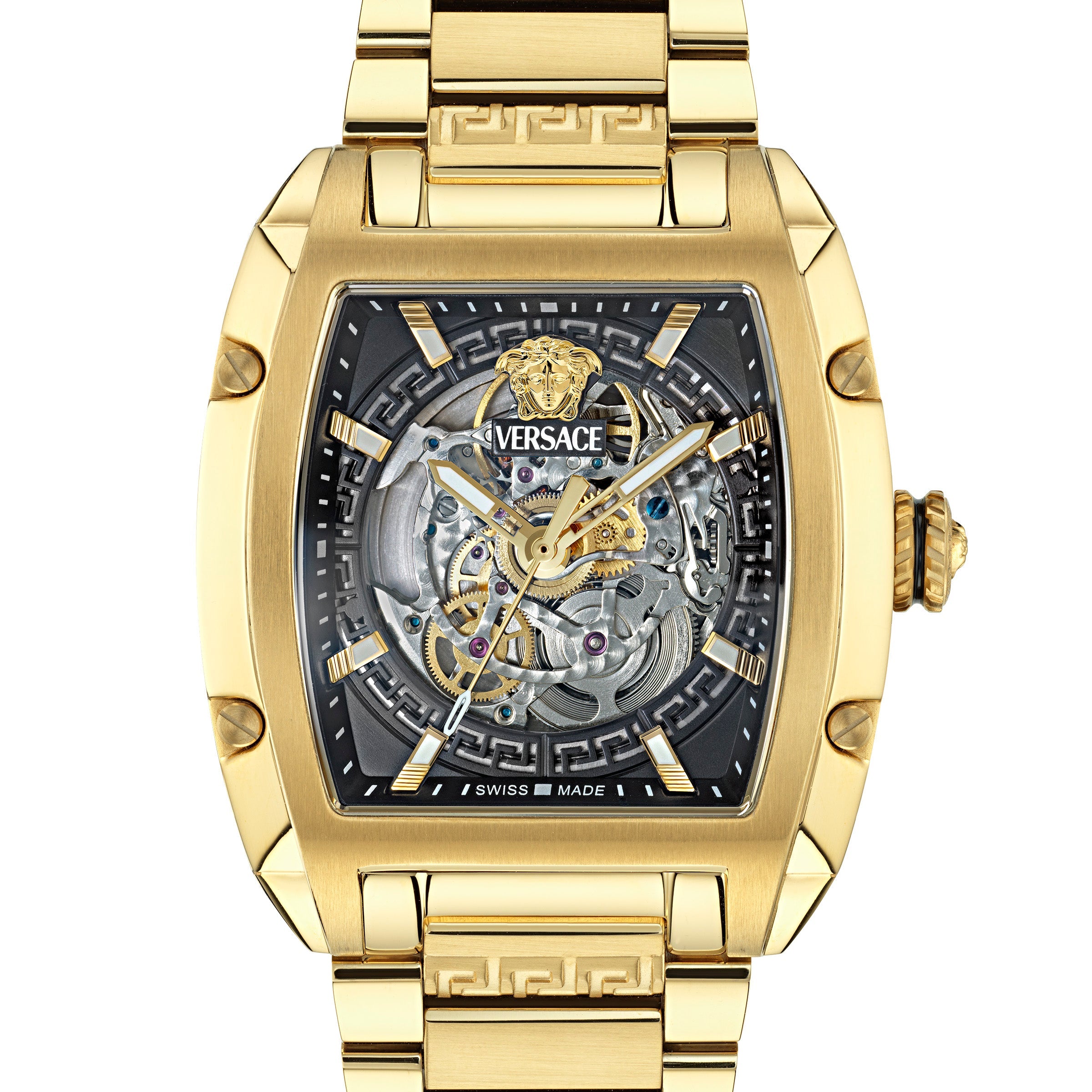 42X49.5MM IP Yellow Gold Case Black Skeleton Dial Gold Bracelet