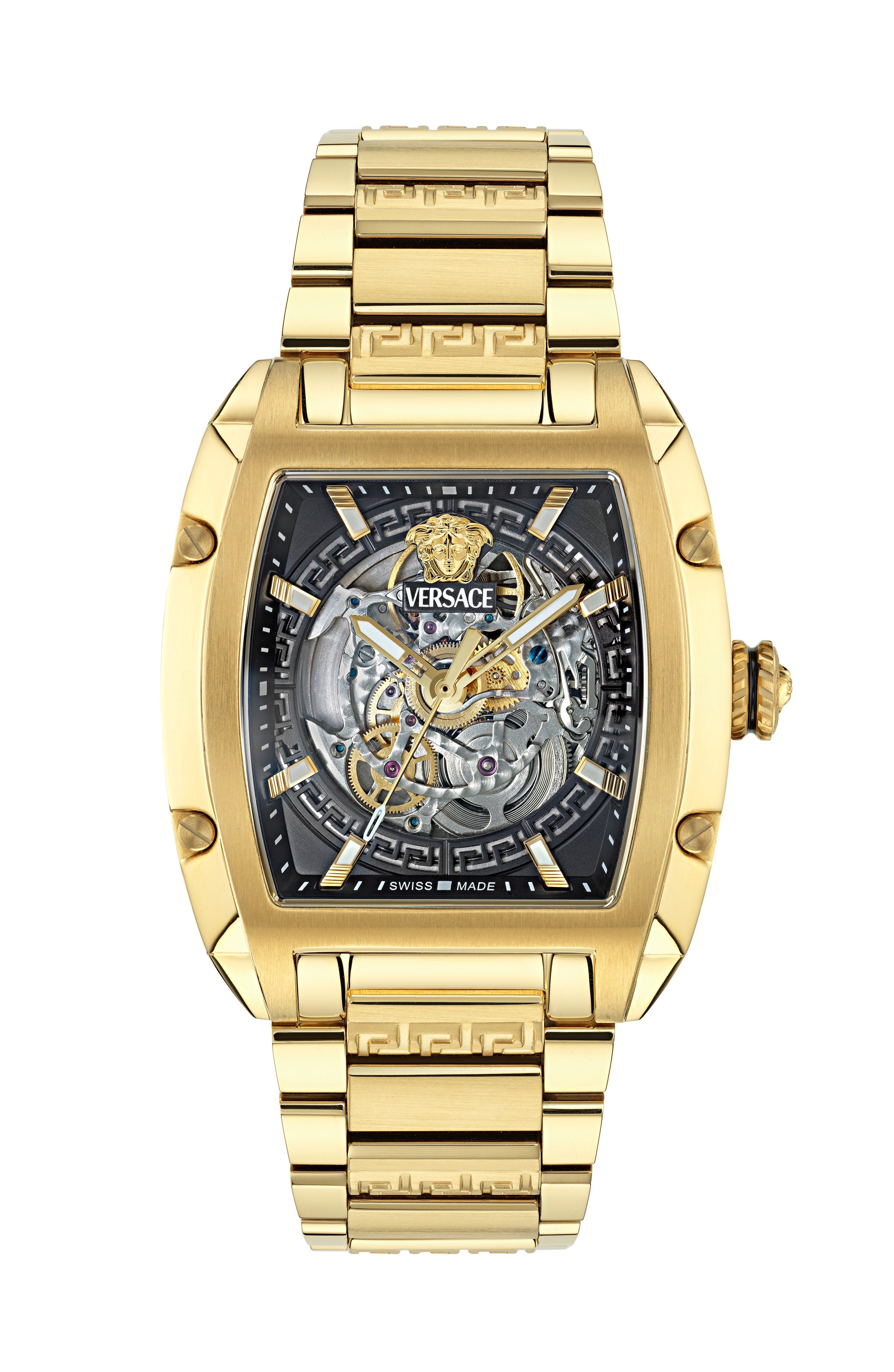 42X49.5MM IP Yellow Gold Case Black Skeleton Dial Gold Bracelet