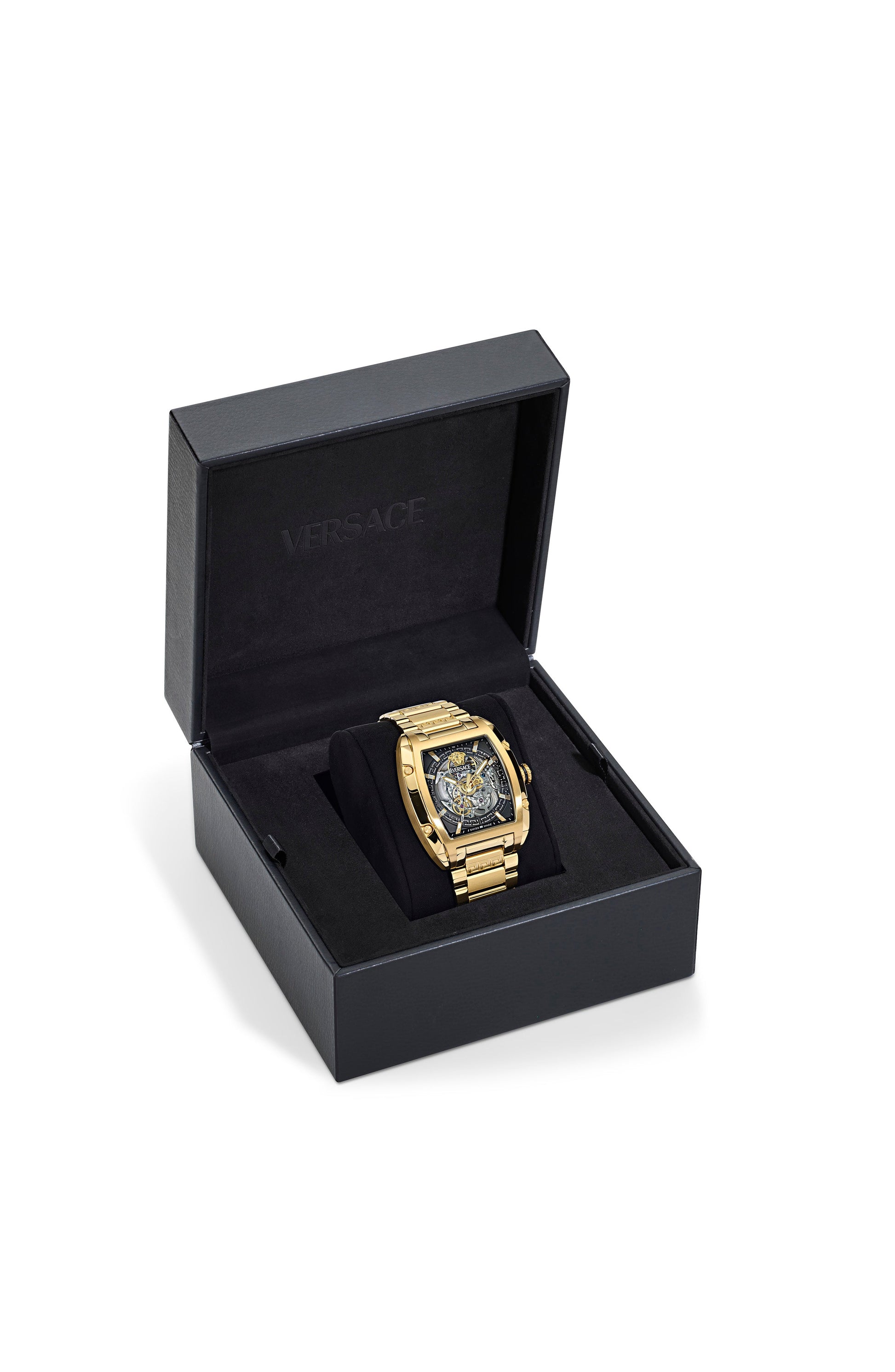 42X49.5MM IP Yellow Gold Case Black Skeleton Dial Gold Bracelet