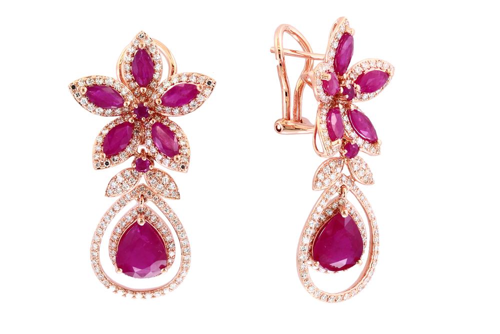 EFFY 14K ROSE GOLD DIAMOND,NATURAL RUBY EARRINGS