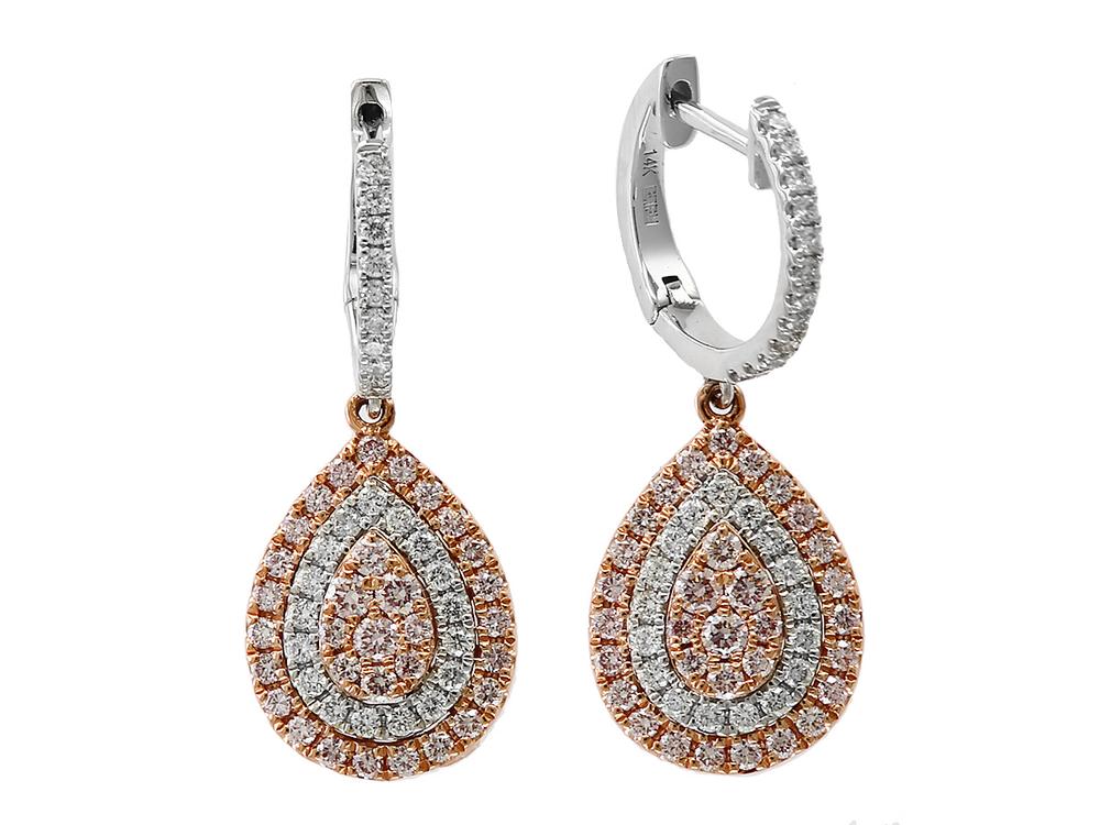 EFFY 14K WHITE and ROSE GOLD DIAMOND,NATURAL PINK DIAMOND EARRINGS