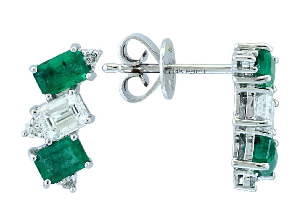 EFFY 14K WHITE GOLD DIAMOND,NATURAL EMERALD EARRINGS