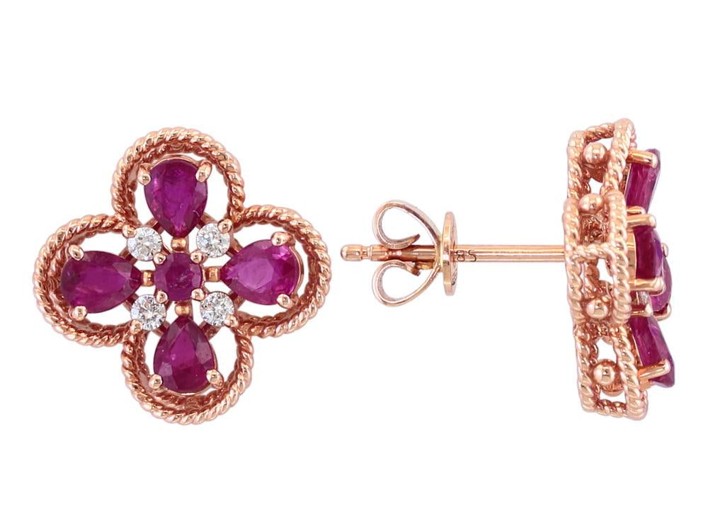 EFFY 14K ROSE GOLD DIAMOND,NATURAL RUBY EARRINGS