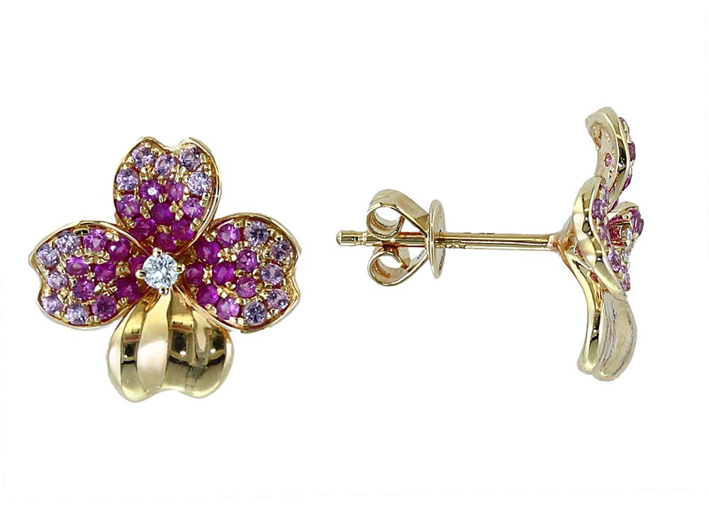 EFFY 14K YELLOW GOLD DIAMOND,PINK SAPPHIRE EARRINGS